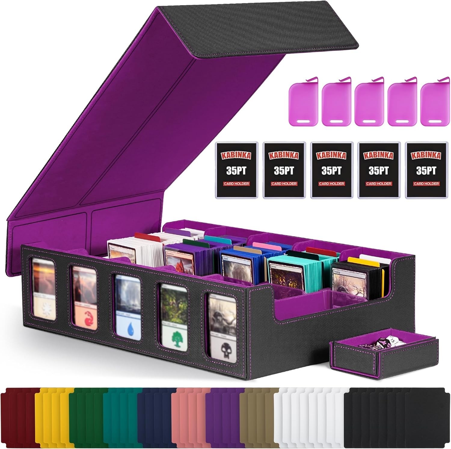 Trading Card Storage Box with Commander Display , 5-Row Deck Case with Remova…