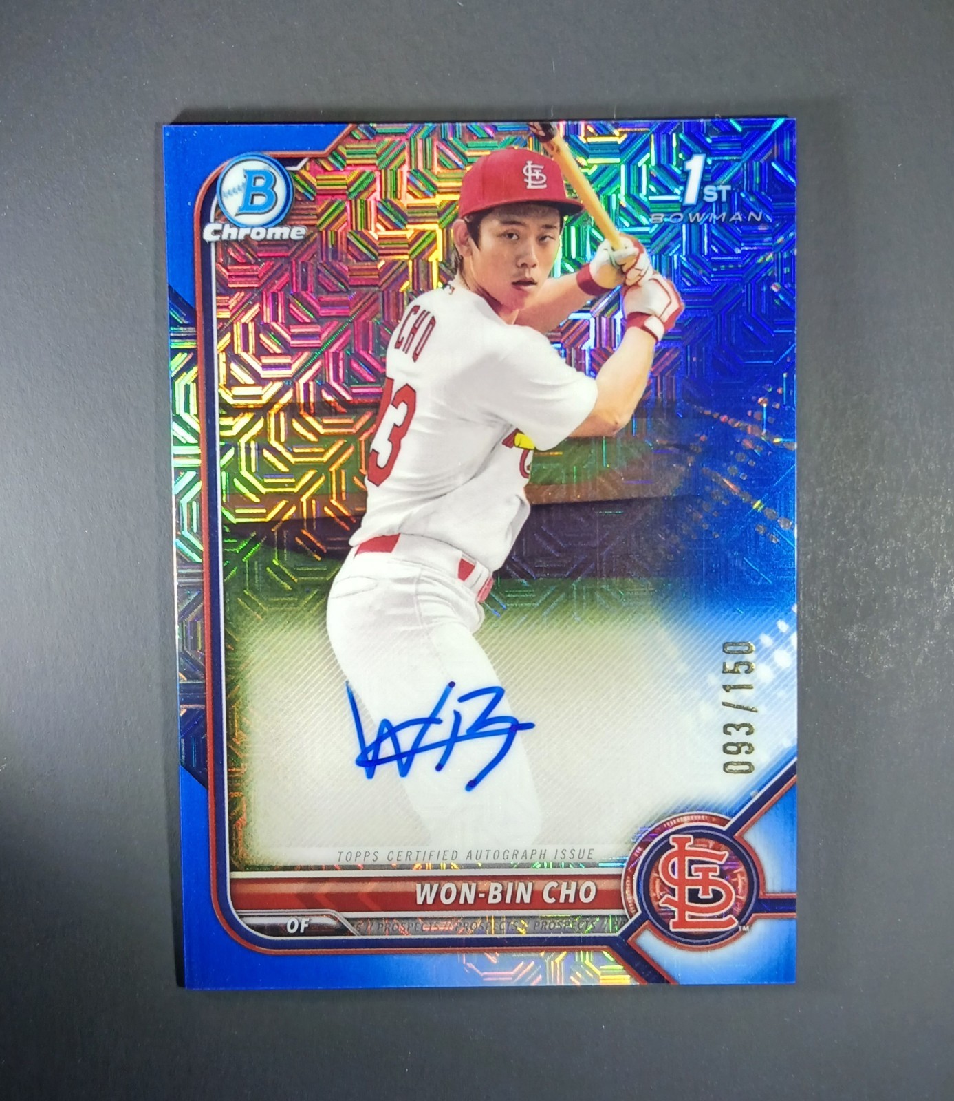 Won-Bin Cho Auto /150 2022 Bowman Chrome 1st Blue HTA Mojo Refractor Autograph