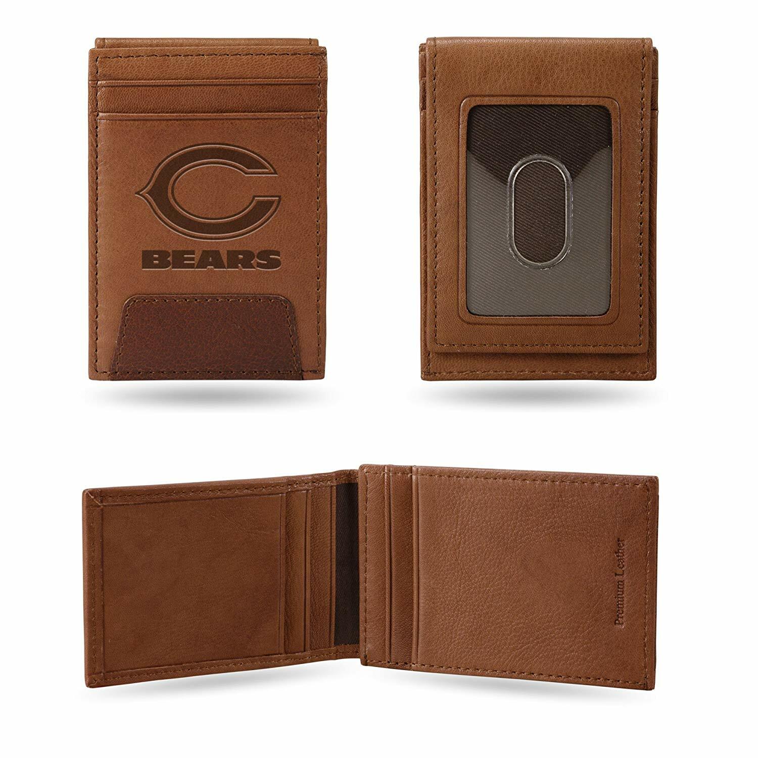 Chicago Bears Men’s Leather Wallet – Brown Front Pocket Wallet – NFL Bears