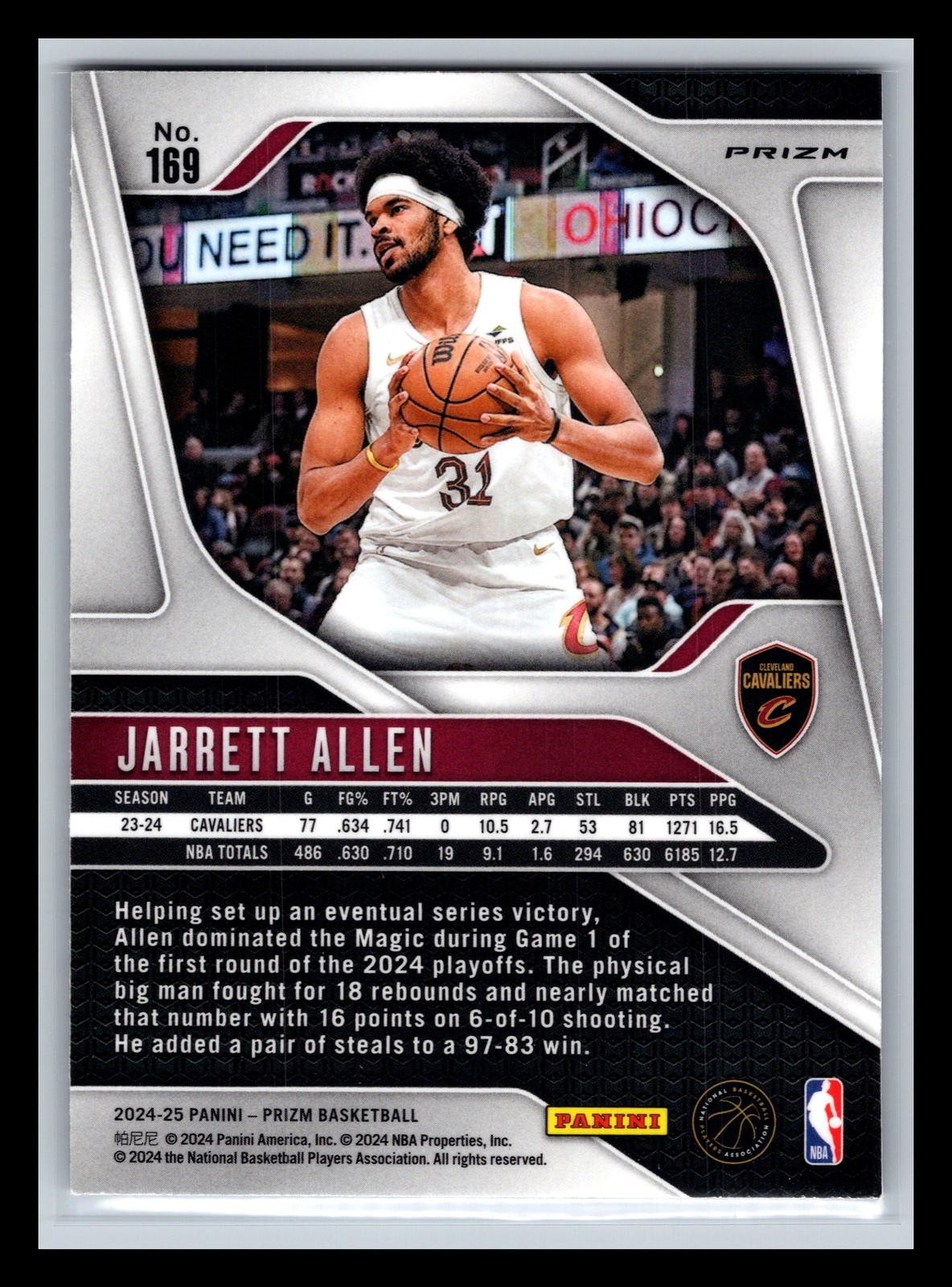 Jarrett Allen Cleveland Cavaliers 2024-25 Panini Prizm #169 Prizms Silver