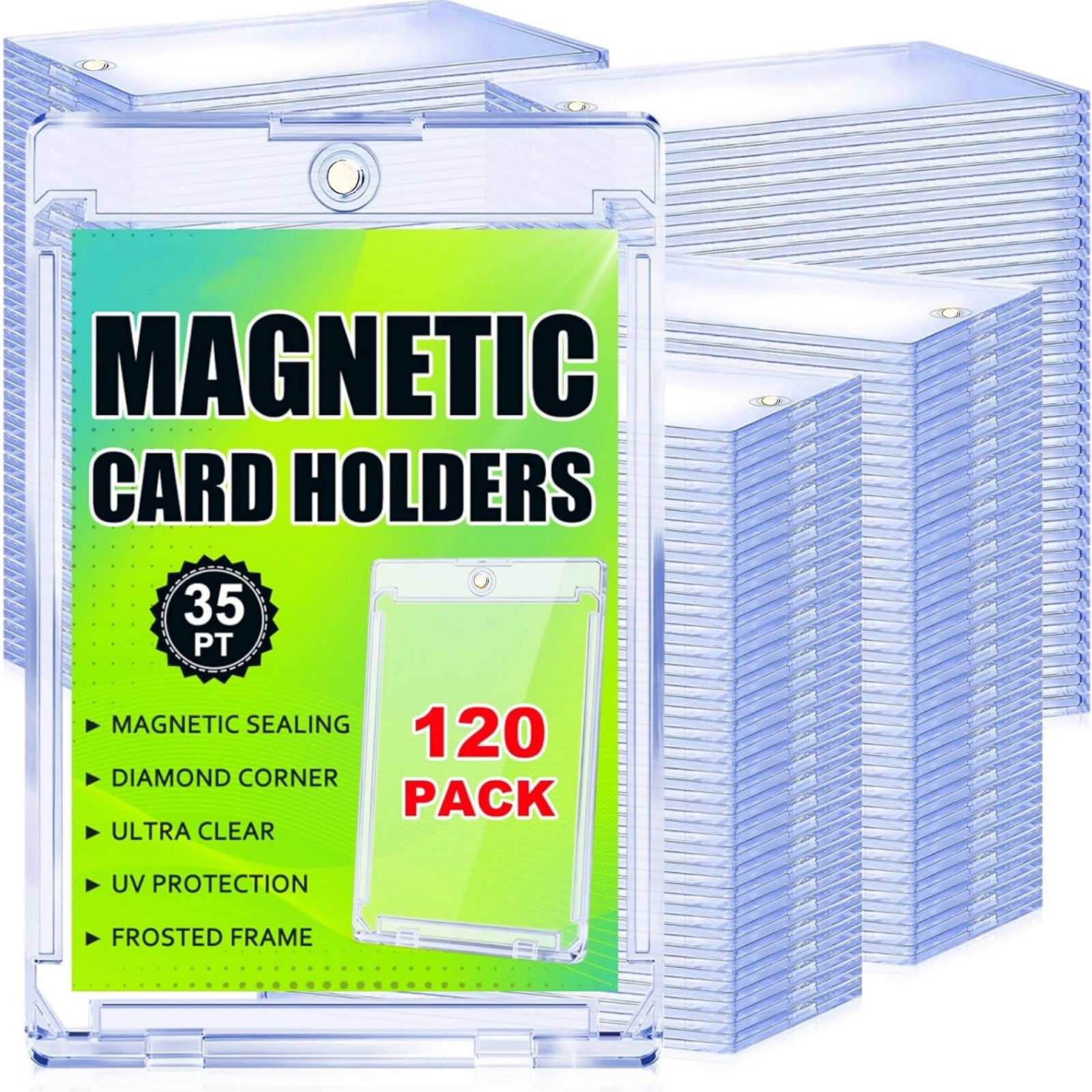 120 Pack Ultra-Thin Magnetic Trading Sports Card Holder 35pt One-Touch Hard Case