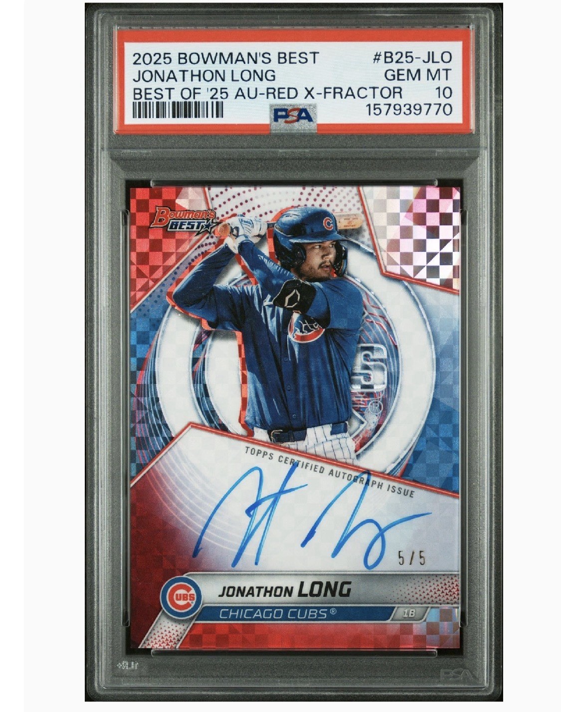 Topps 2025 Bowman’s Best Jonathon Long ‼️POP 1‼️Auto Red X-Fractor 5/5 Bookend