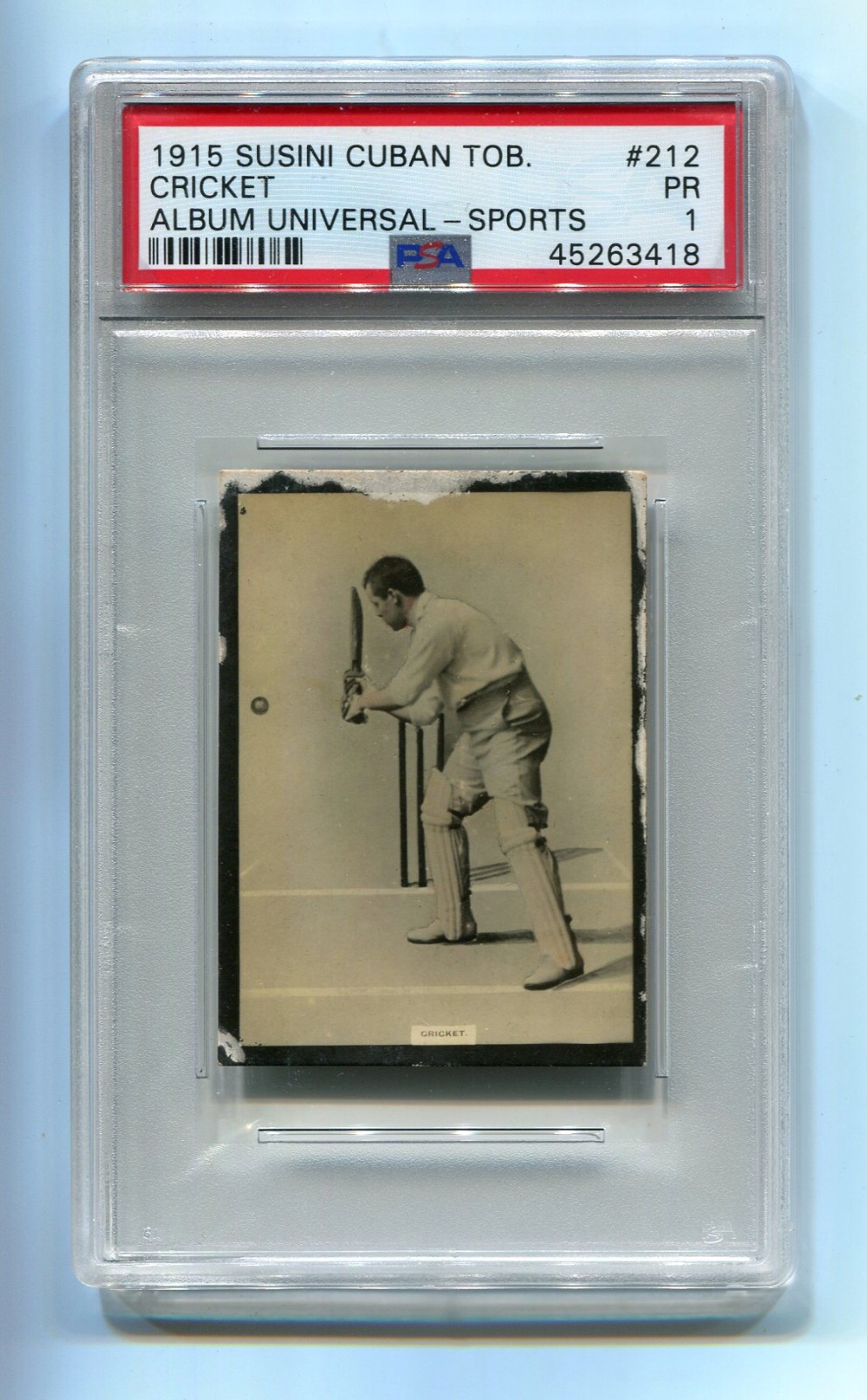 1915 Henry Clay Susini Universal 212 Cricket J.B. Jack Hobbs PSA 1 Pop 1 Highest