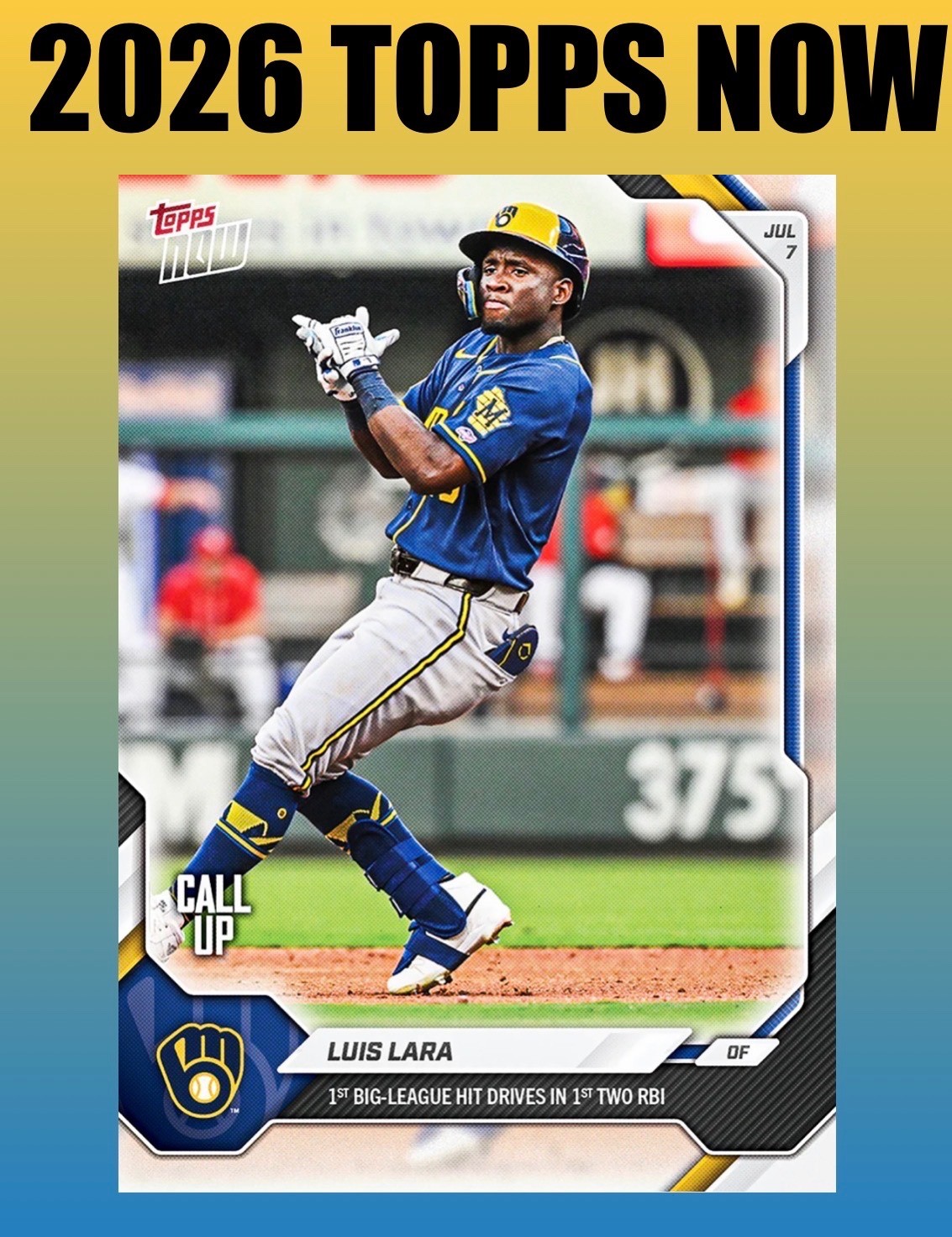 💥2026 Topps Now #426💥LUIS LARA 1st MLB Hit 2 RBI’s – Brewers – Presale