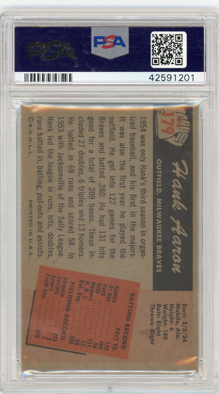 1955 Bowman Hank Aaron #179 PSA 5