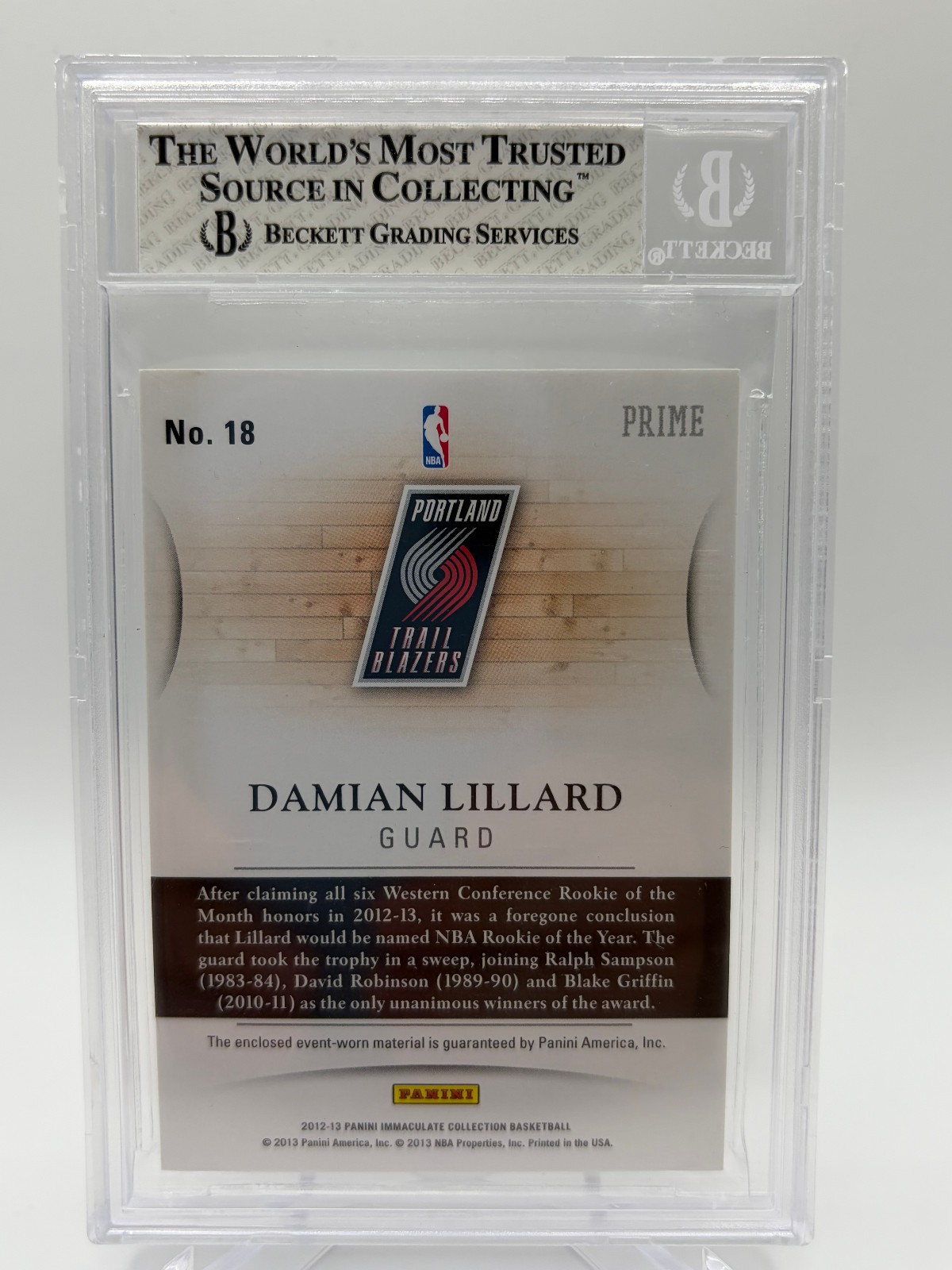 DAMIAN LILLARD 2012-13 IMMACULATE QUAD PRIME PATCH RC GOLD 03/10 BGS 8 BLAZERS!!