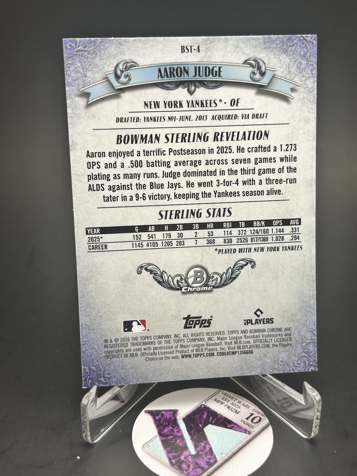 Topps 2026 Bowman Sterling Revelation Chrome Aaron Judge Yankees #BST-4 Mojo