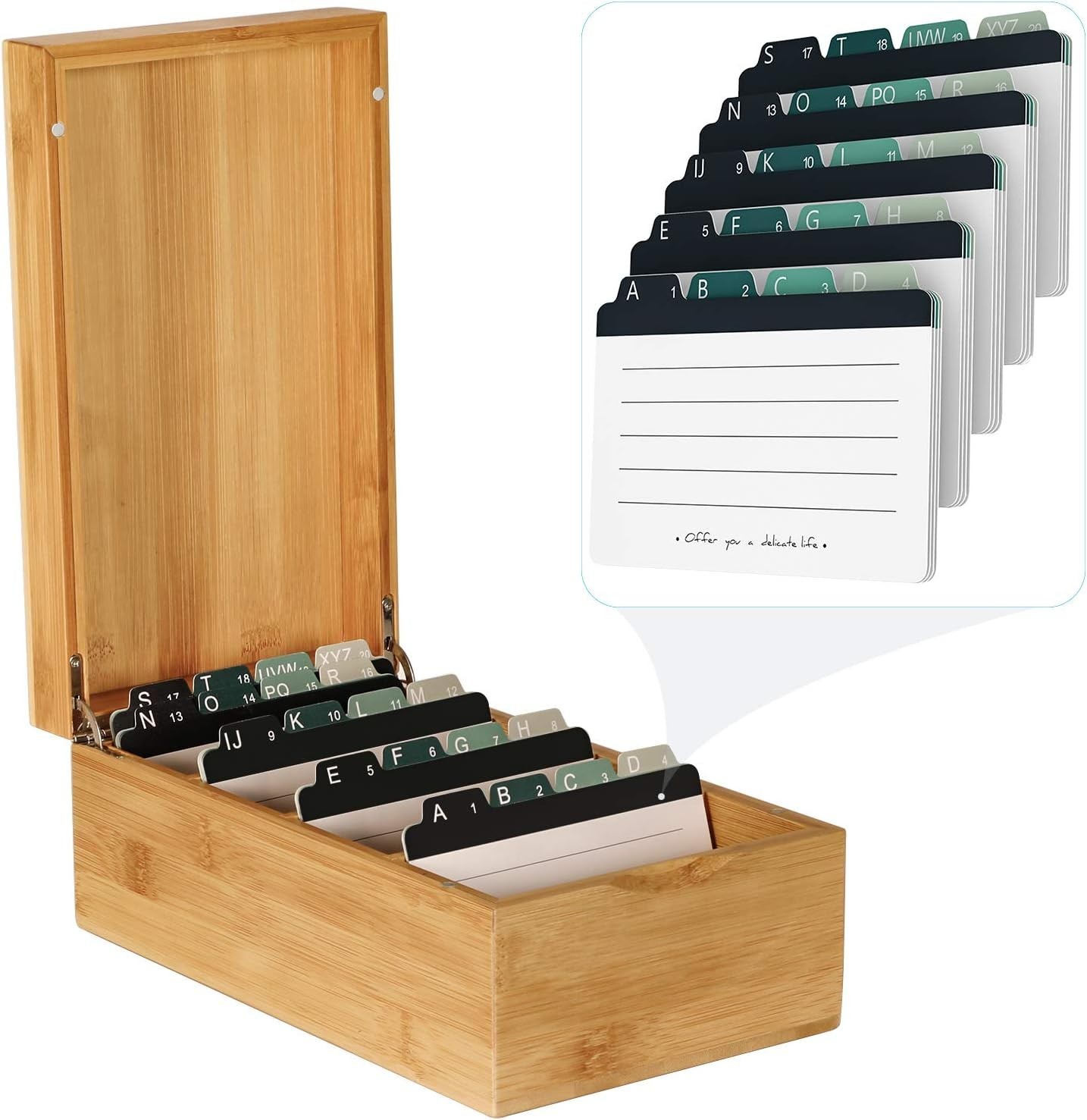 Bamboo Index Card Holder with A-Z Tabs