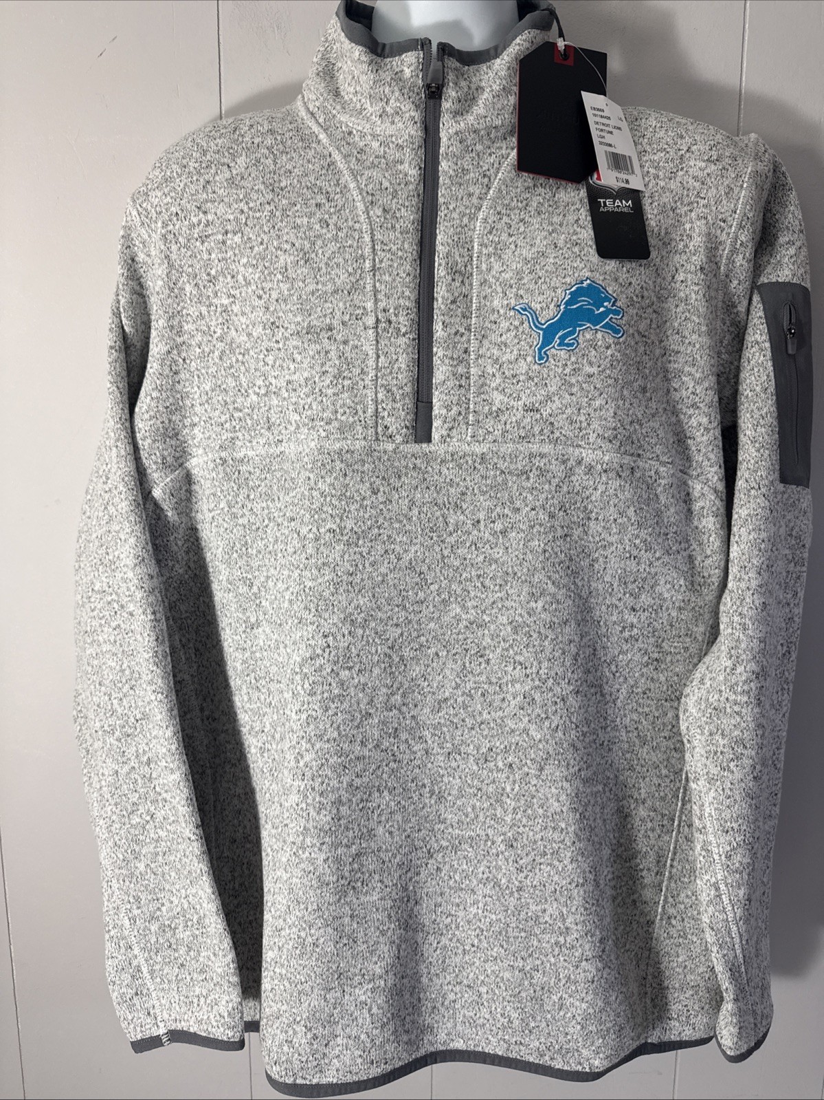 New Antigua Detroit Lions Fortune 1/4 Zip NFL Pullover Jacket Heather LARGE $115