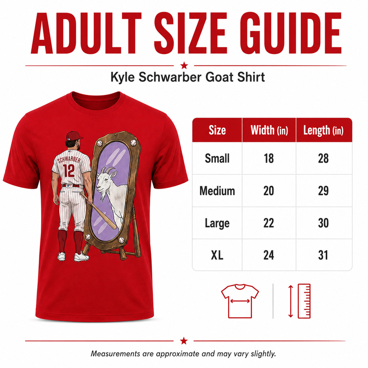 Kyle Schwarber GOAT Mirror Graphic T-Shirt, Philly Baseball Fan Shirt