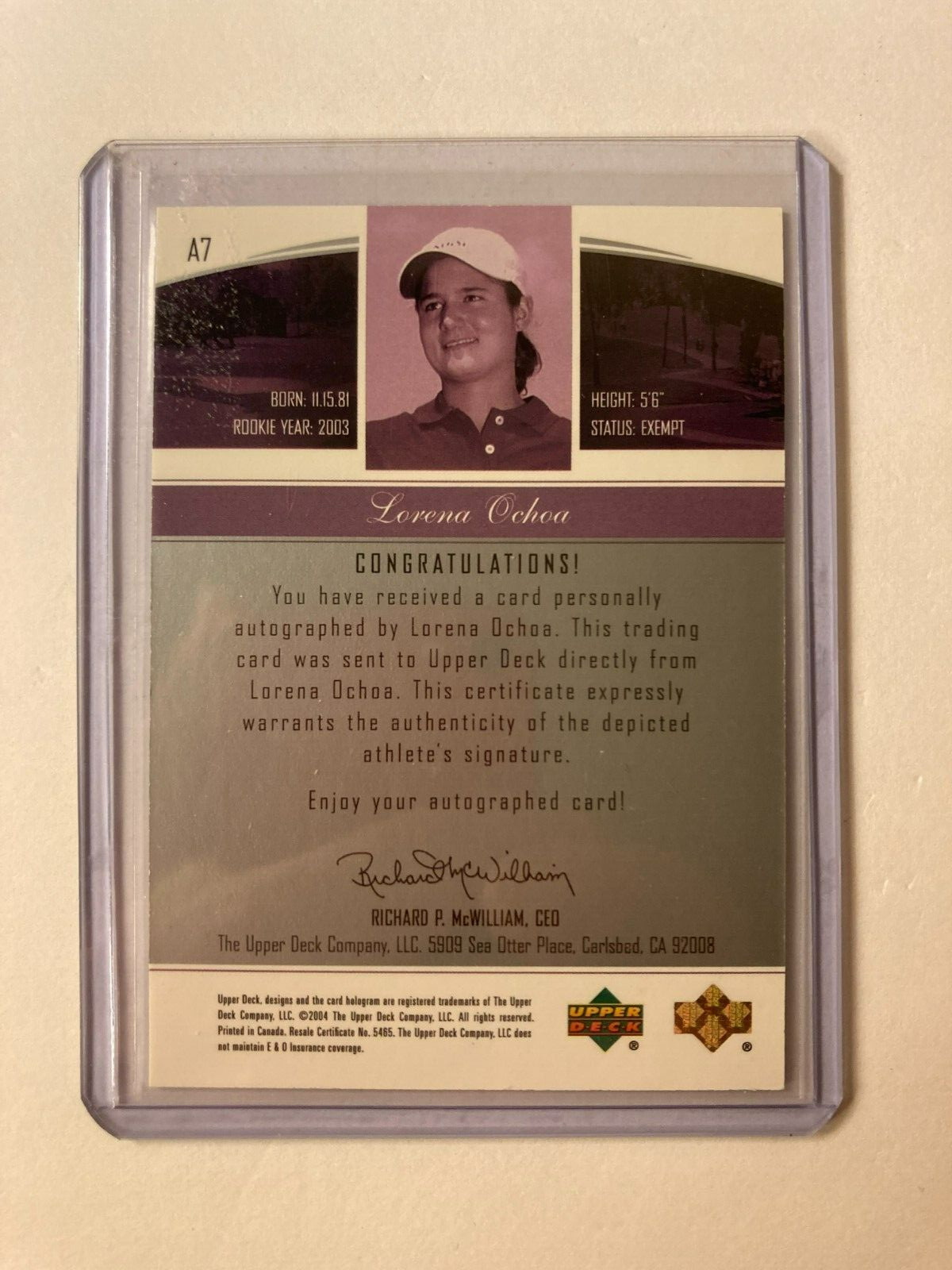 Lorena Ochoa AUTO~RC Upper Deck Endorsements/Excellence 2004 Rookie Autograph SP