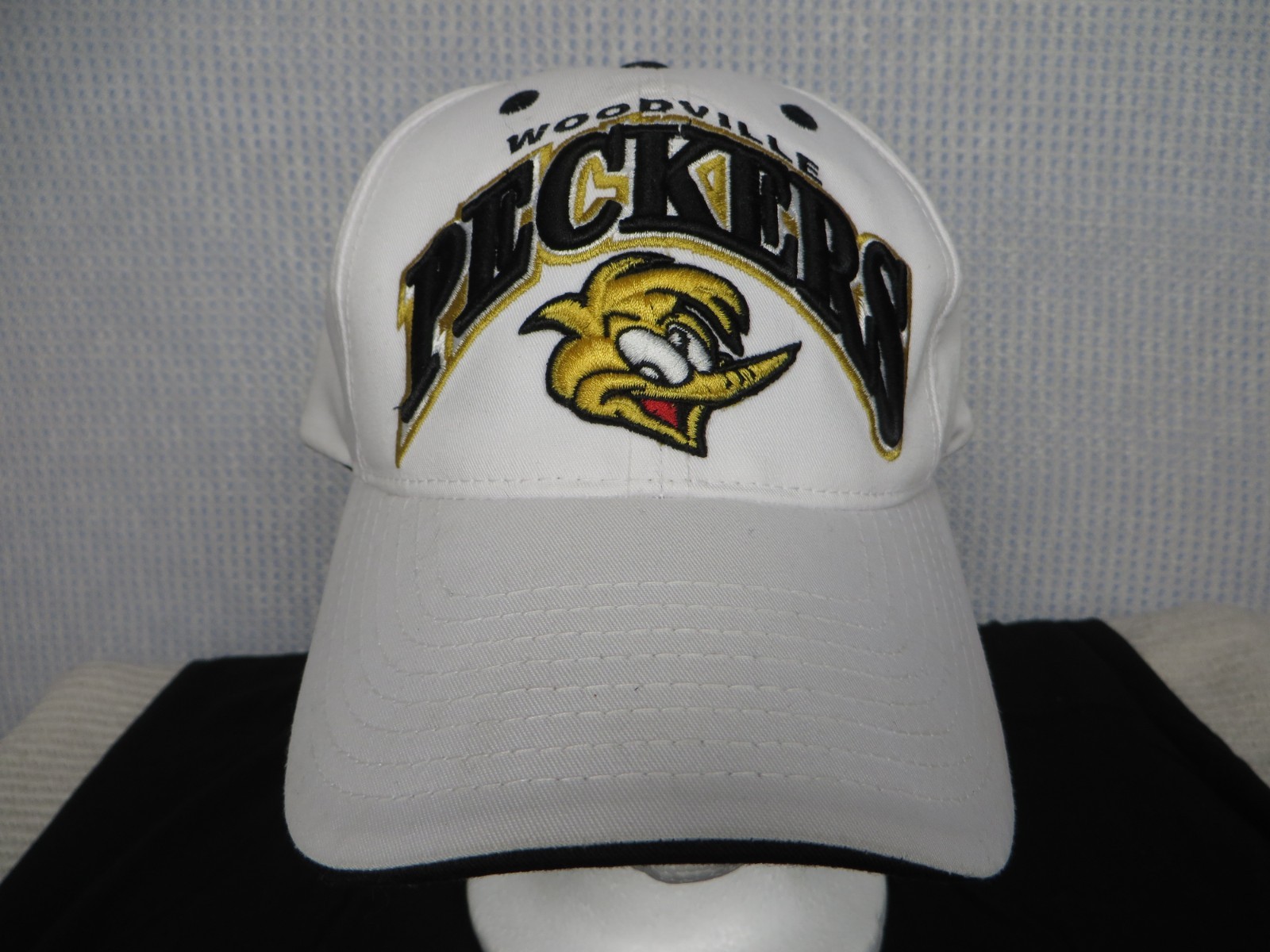 Woodville Peckers Hat Cap Strap Back Mens White Black Baseball Embroidered