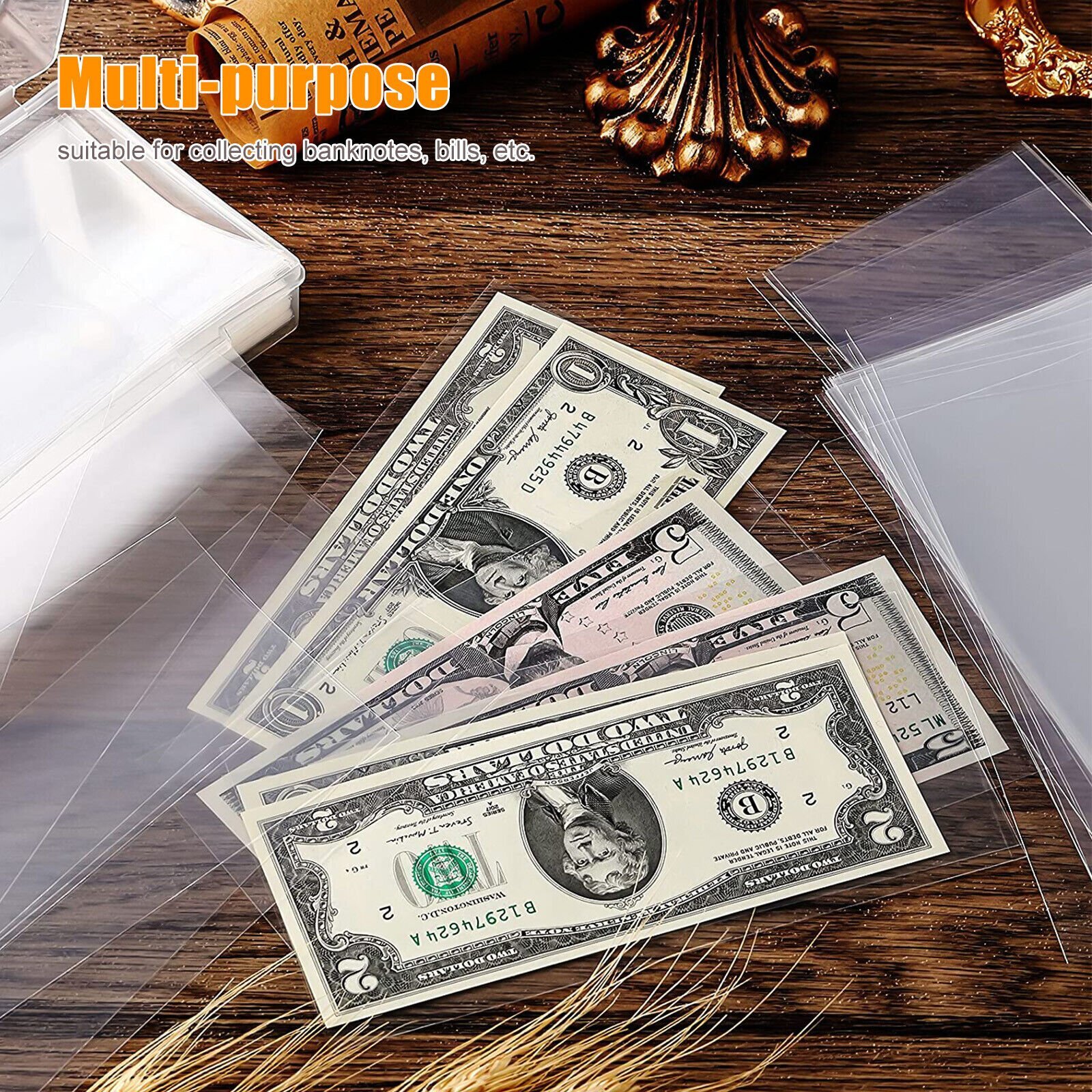 200Pcs Currency Sleeves Paper Money Bill Holder Banknote Storage Protector Case