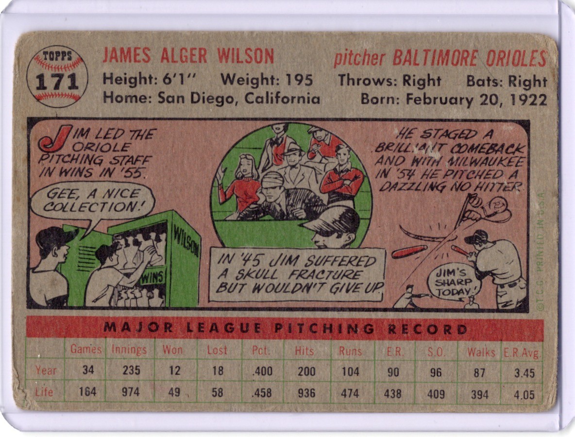 1956 Topps #171a Jim Wilson : White Back