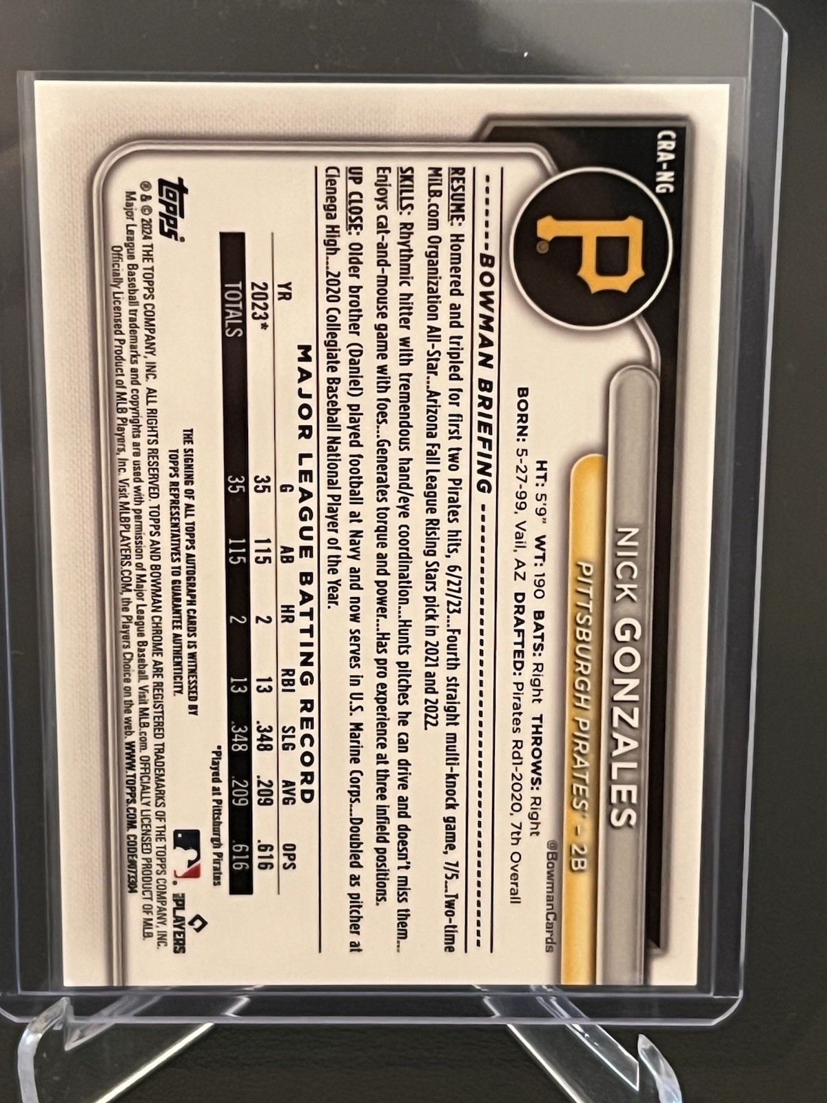 2024 Bowman Chrome Nick Gonzales True Gold Rookie Auto /50 #CRA-NG RC Pirates