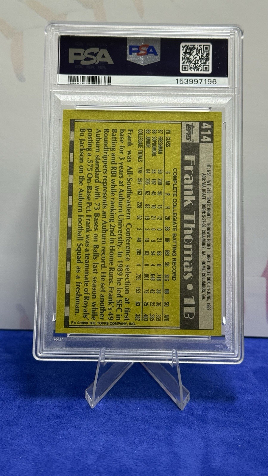 1990 Topps – Frank Thomas White Sox 1st Draft pick #414 (RC) 1993 Topps GOLD