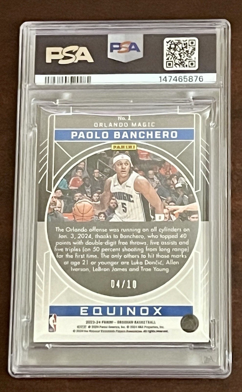 2023-24 Obsidian Paolo Banchero Equinox-EE MOLTEN MOJO #d 4/10 PSA 9 POP 1