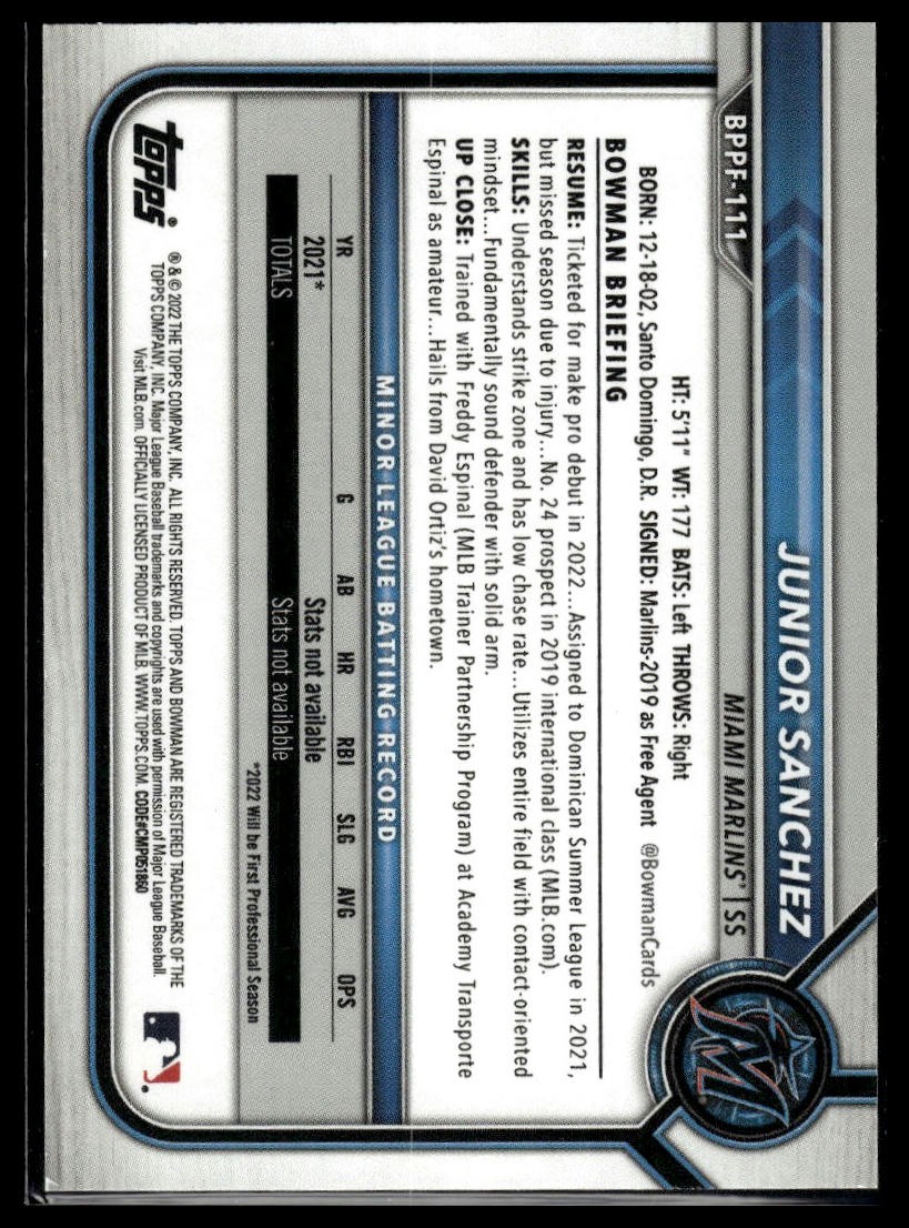 2022 Bowman 1st Edition #BPPF-111 Junior Sanchez