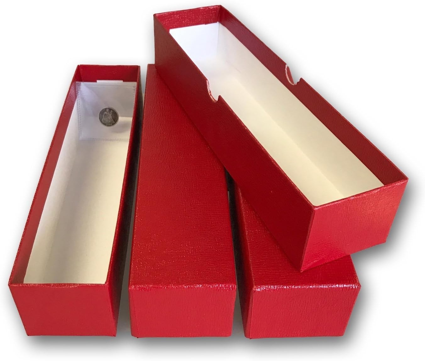 LOT OF 3 – SINGLE ROW 2×2 STORAGE BOXES For Coins in Plastic, Vinyl, red