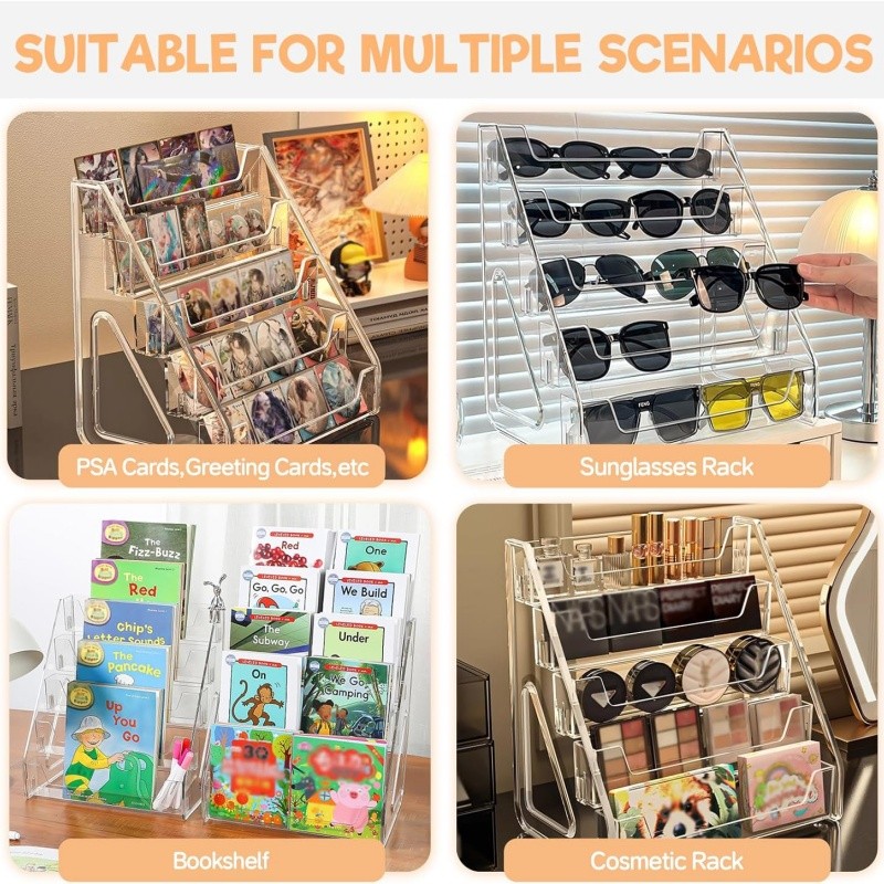 Card Display Stand 5-Tier Acrylic Organizer Clear Graded Card Shelf for Desk