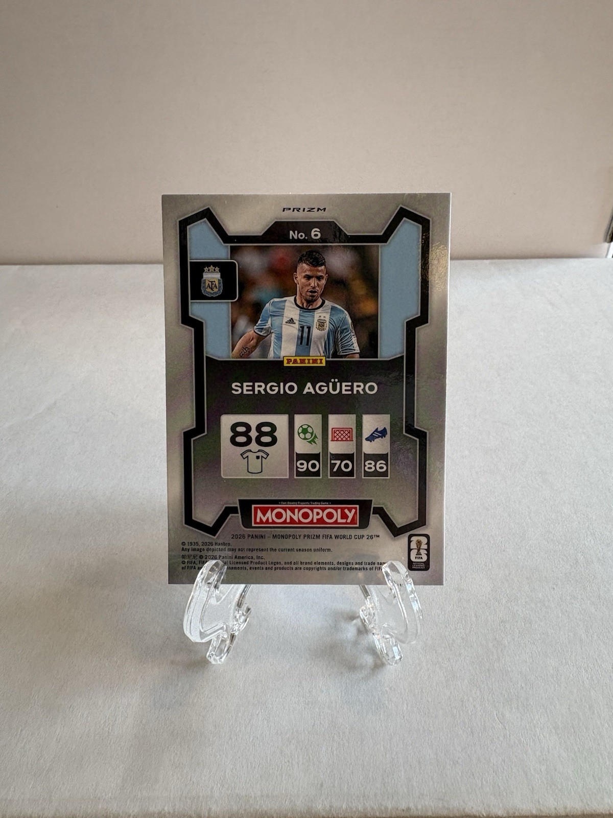 2026 Monopoly Fifa World Cup – Sergio Aguero #6 Gold Cracked Ice Prizm (Z) (a)