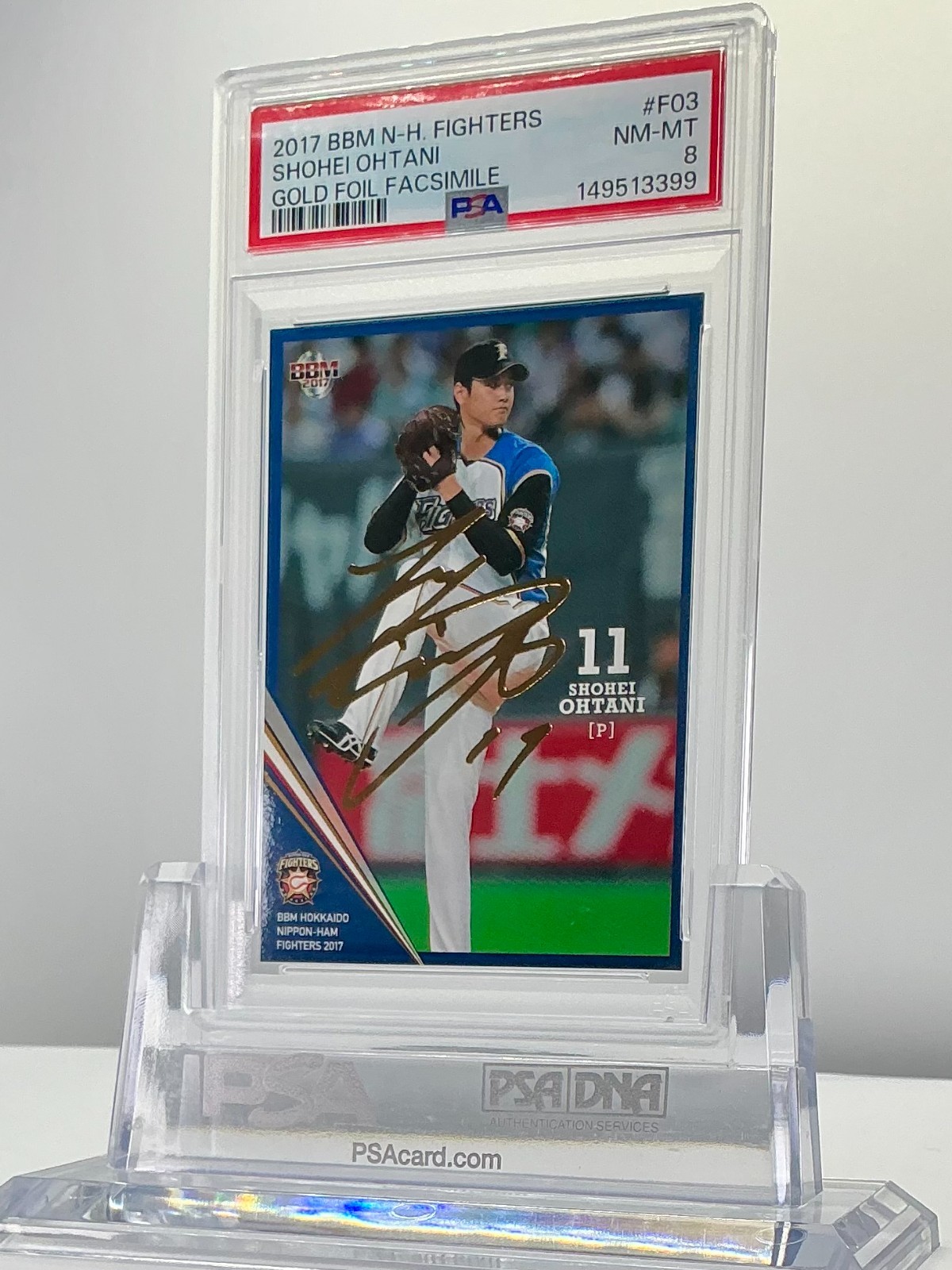 SHOHEI OHTANI 2017BBM N-H.FIGHTERS GOLD FOIL FACSIMILE(/100)#F03 PSA8!POP5!(RC)