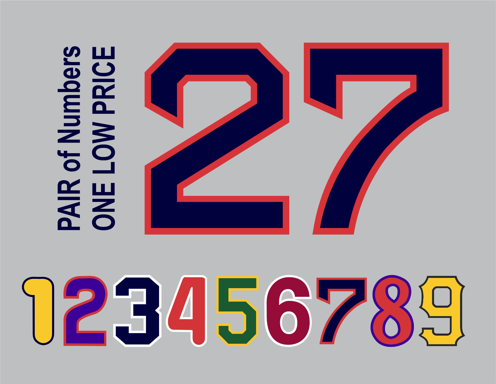 Tackle Twill Pro Cut Baseball Number Pair Team Uniform Jersey Patches Not Sewn