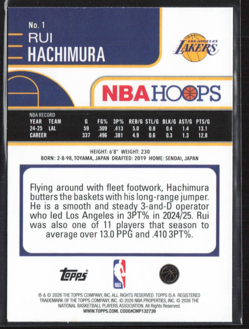 2025-26 Hoops #1 Rui Hachimura Rainbow Los Angeles Lakers (JT)