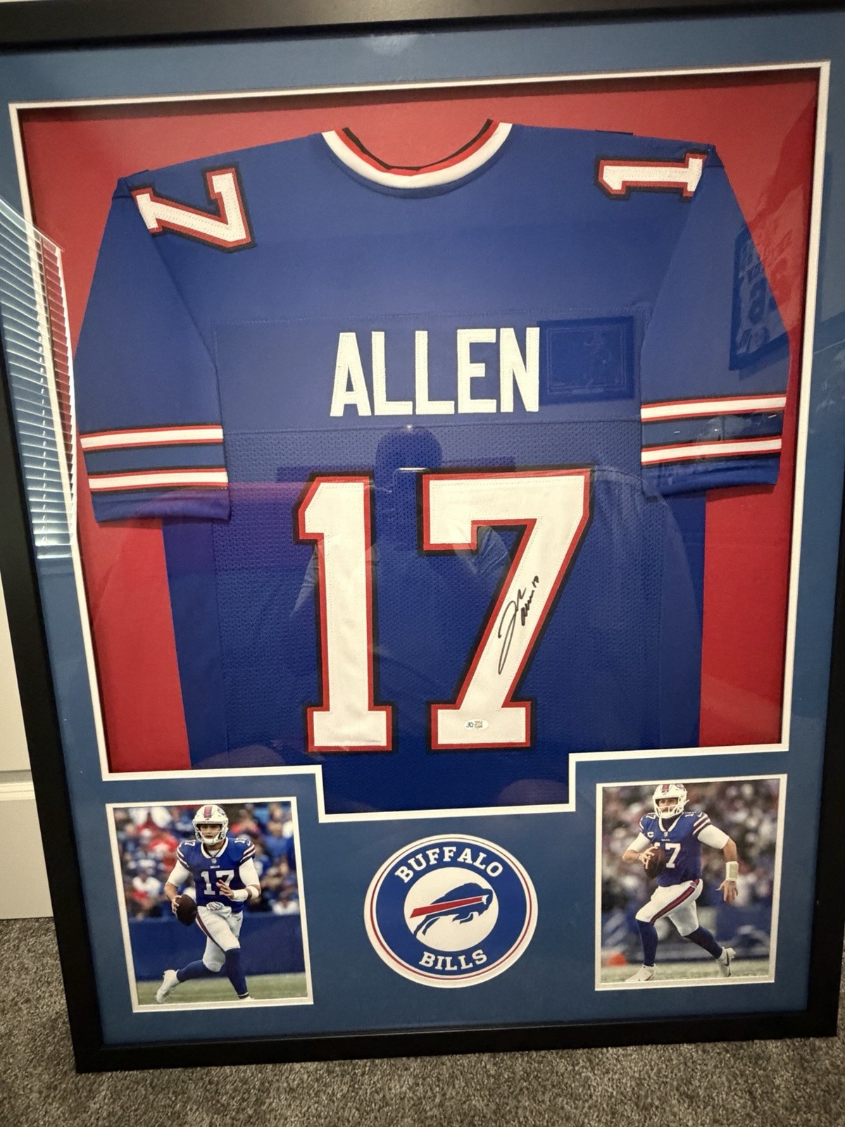 BUFFALO BILLS JOSH ALLEN 44 × 36 Signed Autographed Framed Jersey 5 STAR COA