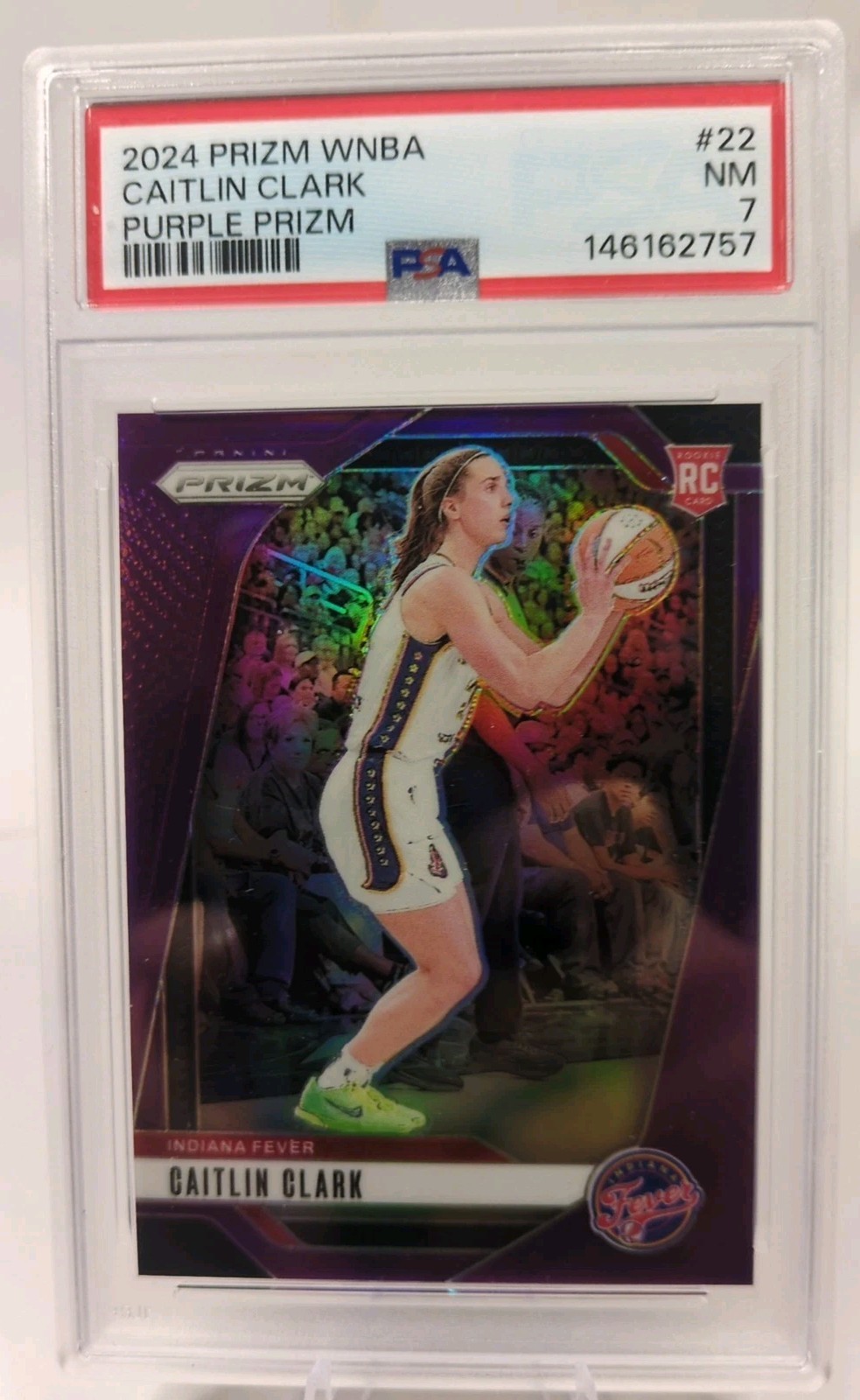 Caitlin Clark 2024 WNBA Panini Prizm Purple Prizm 121/149 Rookie RC PSA 7 #22