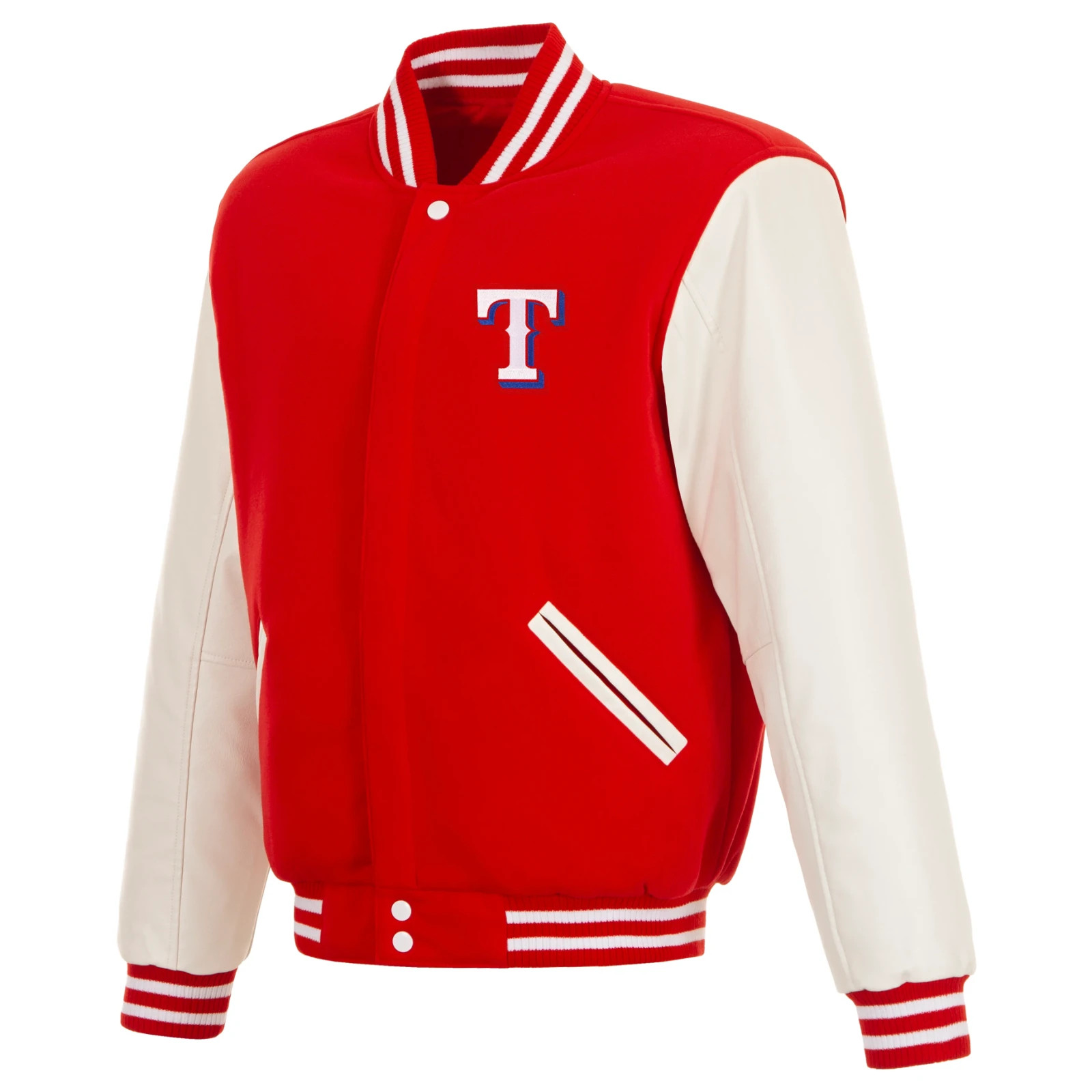 JH Design Texas Rangers Reversible Fleece Knit Collar Full Snap Coat