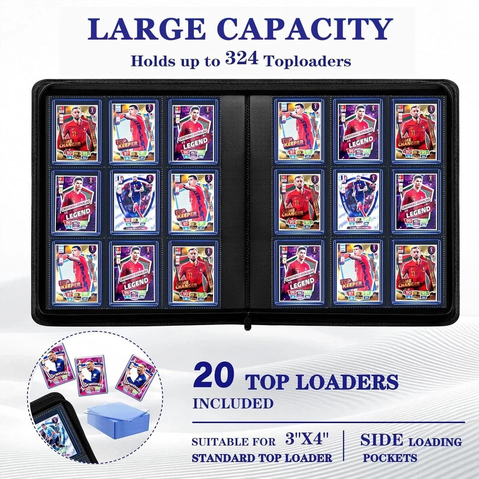 Top Loader Binder – Holds 324 Cards 20 Hard Sleeves Included,9-Pocket Side-Lo…