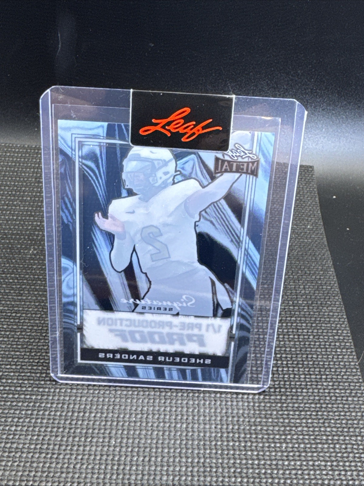 2024 Shedeur Sanders Leaf Metal Clear Light Blue Pre-Production Proof RC 1/1