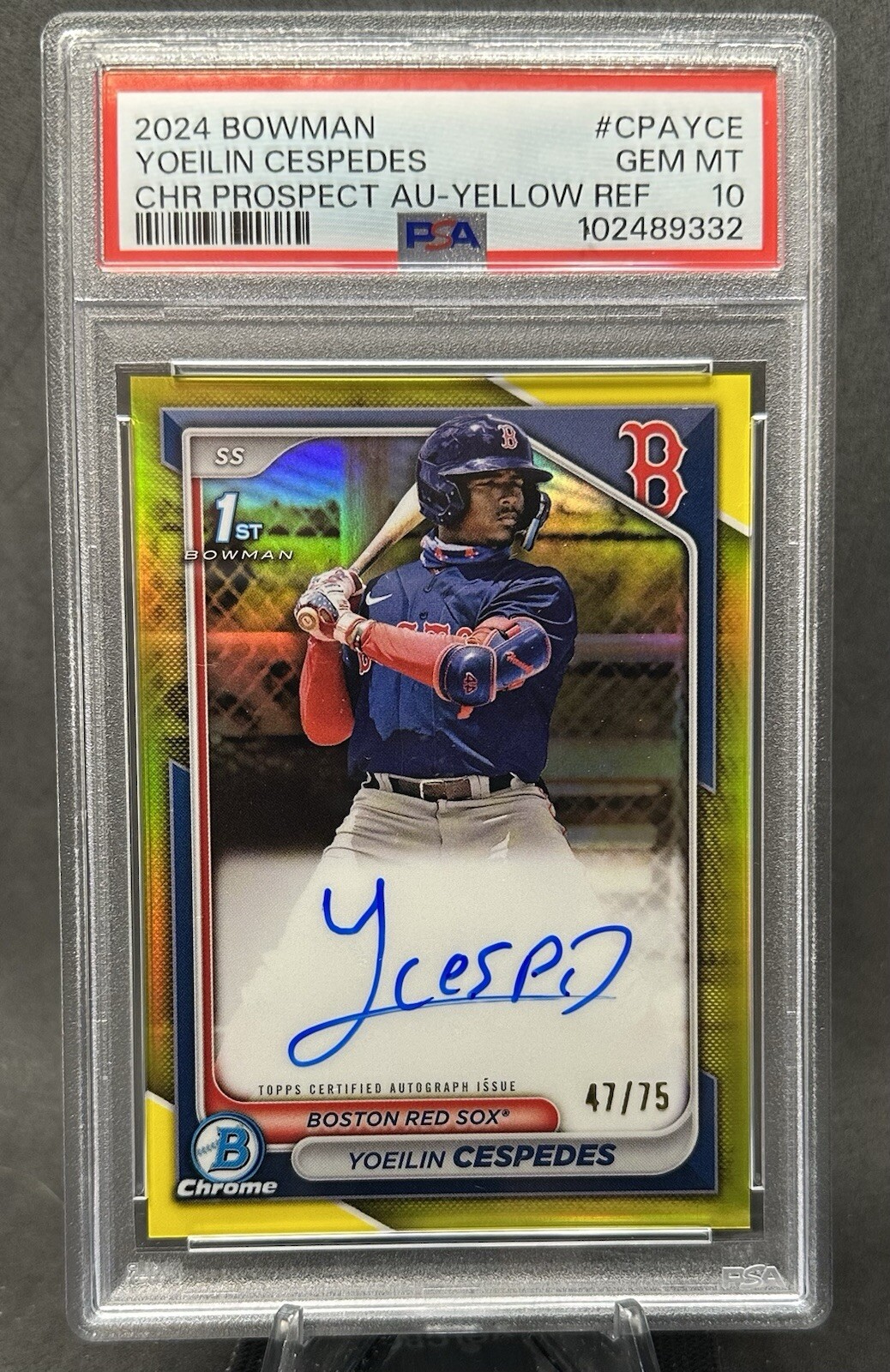 2024 Bowman Chrome Yoeilin Cespedes 1st Bowman Yellow Auto /75 PSA 10 Red Sox