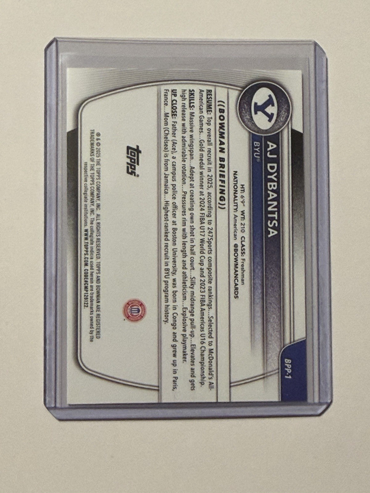 AJ Dybantsa 2025-26 Bowman Basketball -Base -BYU #BPP-1 1st Bowman