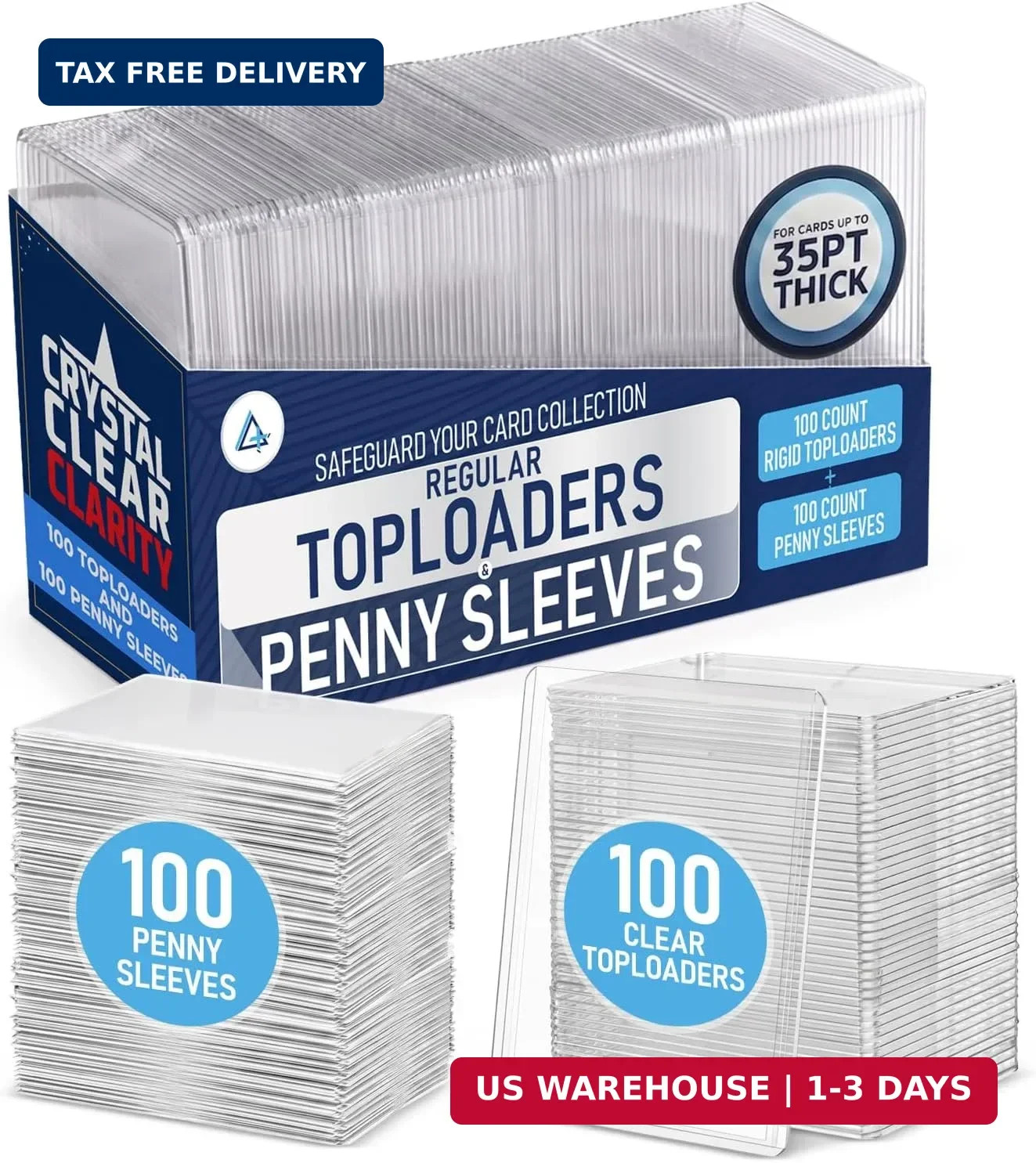 Invested Alliance 200-Pack Toploaders & Card Sleeves – 100 Crystal-Clear 35PT To