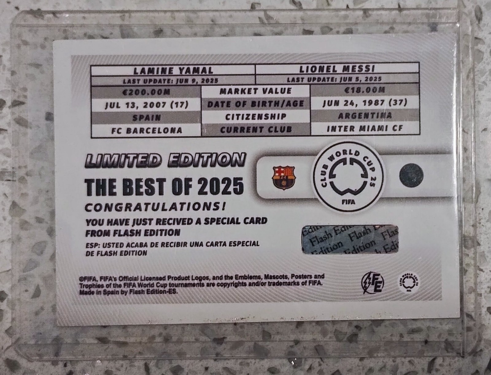 2025 FIFA CLUB WORLD CUP FE Card – LIONEL MESSI – LAMINE YAMAL Printed Auto 🔘