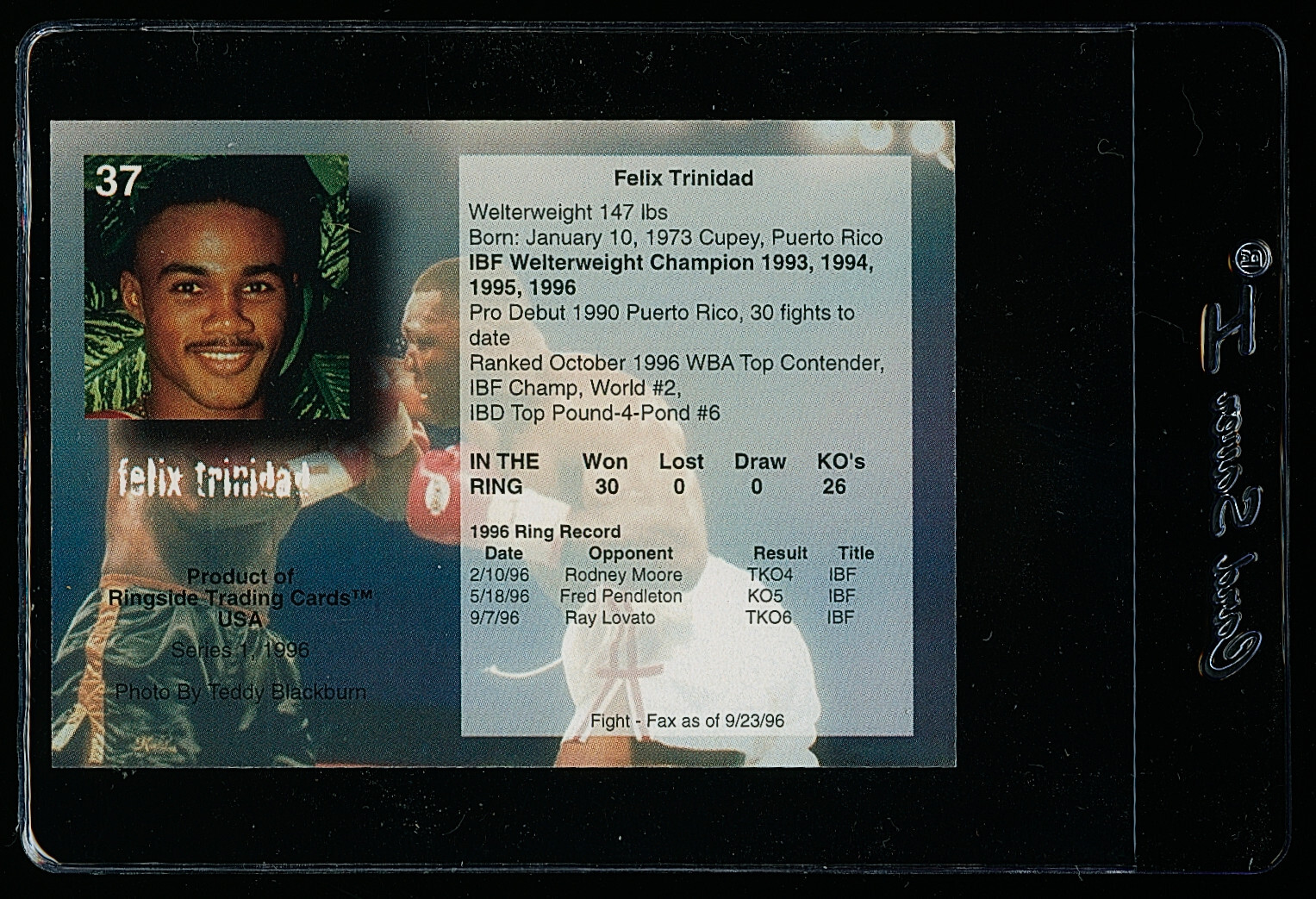 FELIX TRINIDAD “TITO” – 1996 Ringside Boxing Card #37 (HOF’er Rookie Card)