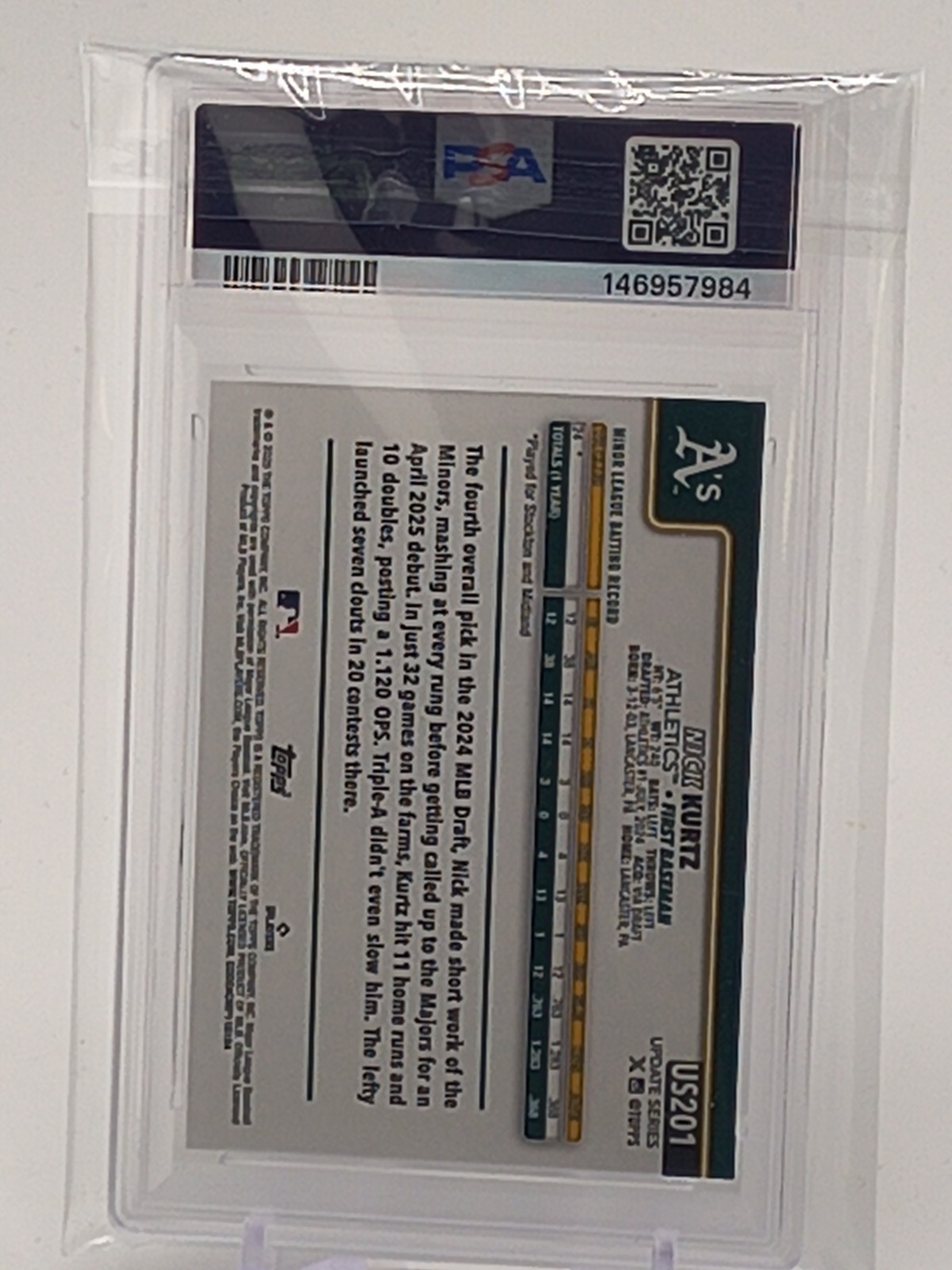 PSA 10 2025 Topps Update Nick Kurtz Diamante Foil RC #US201 Athletics GEM MT SP