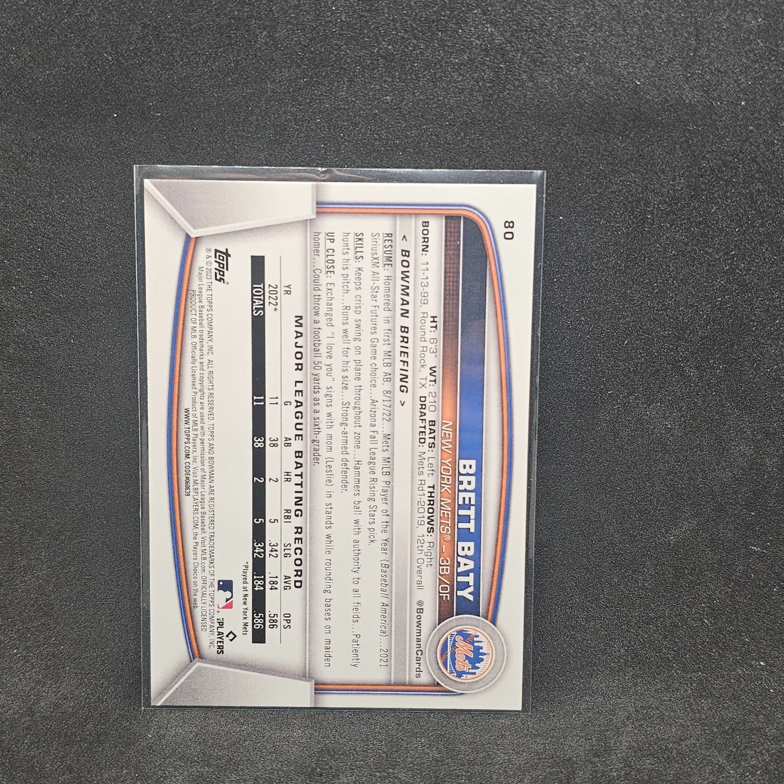 2023 Bowman #80 Brett Baty Mets RC