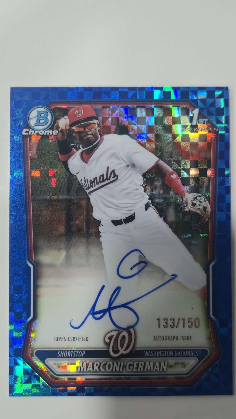 2026 1st Bowman Marconi German Blue Geometric On-Card Auto 133/150 Nationals