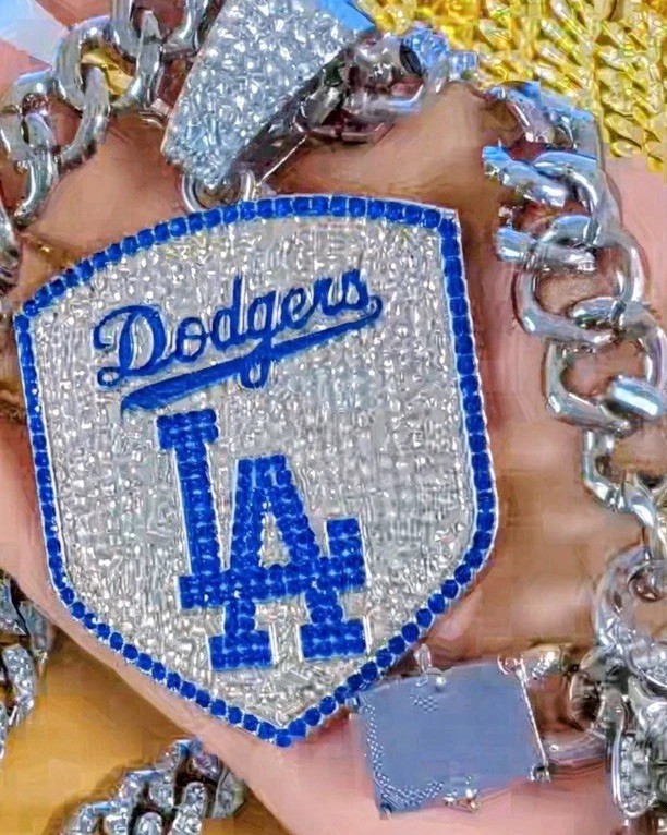 Los Angeles Dodgers ~ Silver Hip Hop Bling Pendant & 22” Chain ~ New In Bag