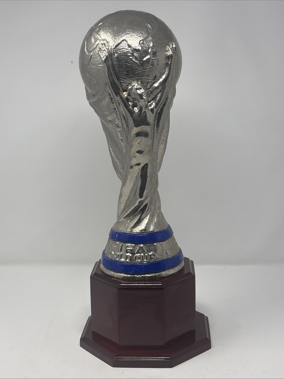 Cool Silver Tone Metal FIFA World Cup Replica Trophy On Custom Pedestal 17” High