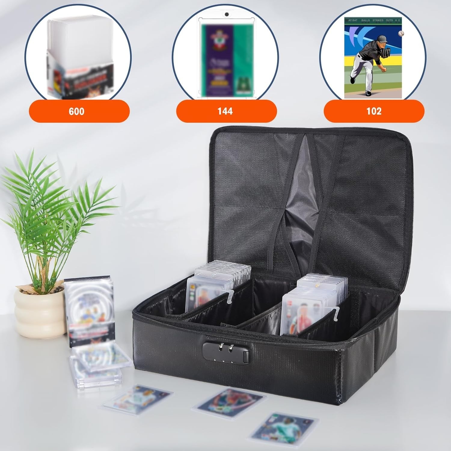 102+ 4 Row Graded Card Storage Box with Combination Lock, Waterproof and 5200…