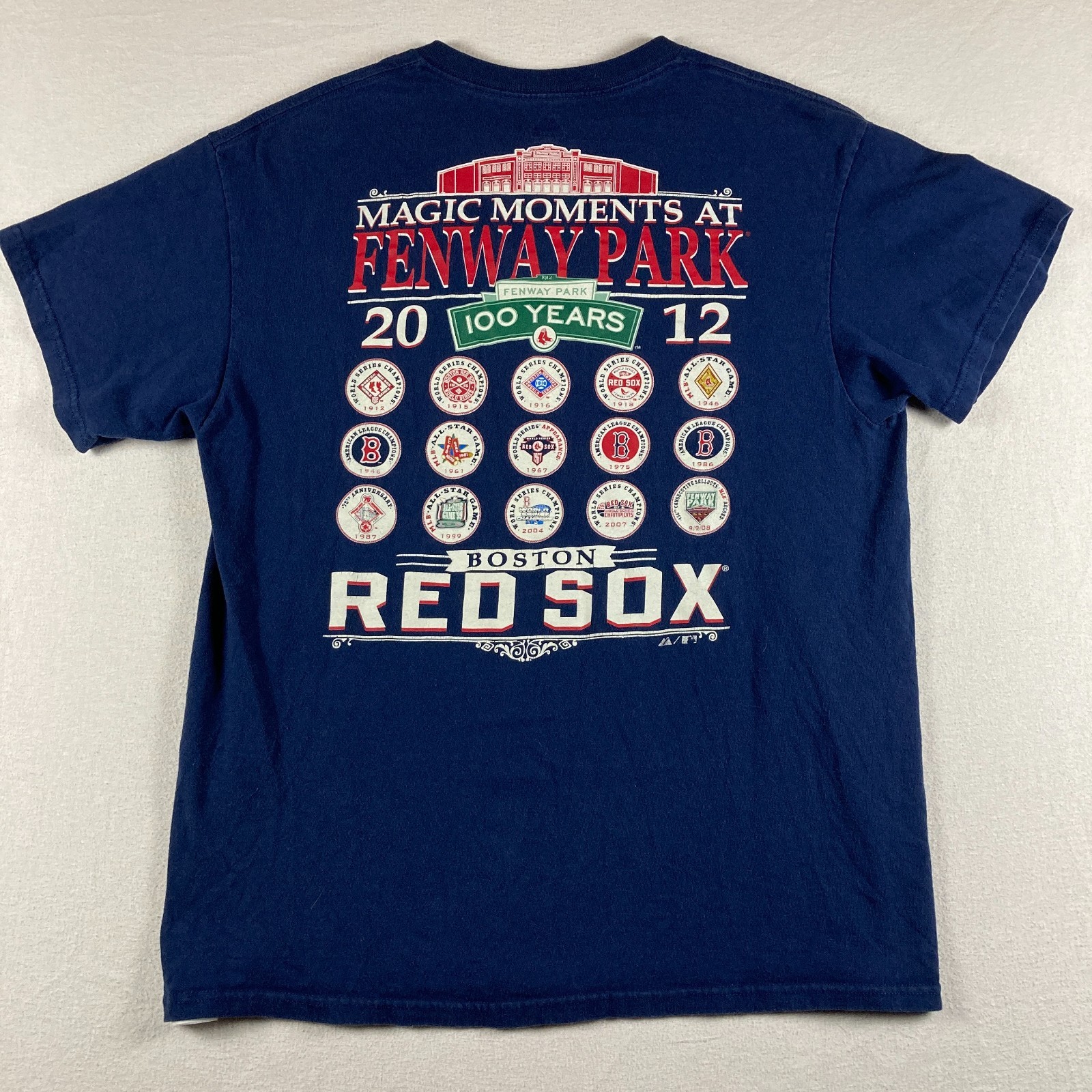 Boston Red Sox Shirt Mens Large Blue Navy Fenway Park History Majestic MLB