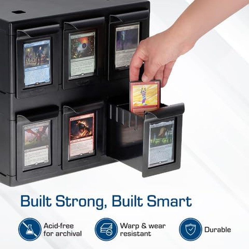 6 Drawer Card Catalog – Black | Stackable Trading Card Organizer Box | Holds Spo