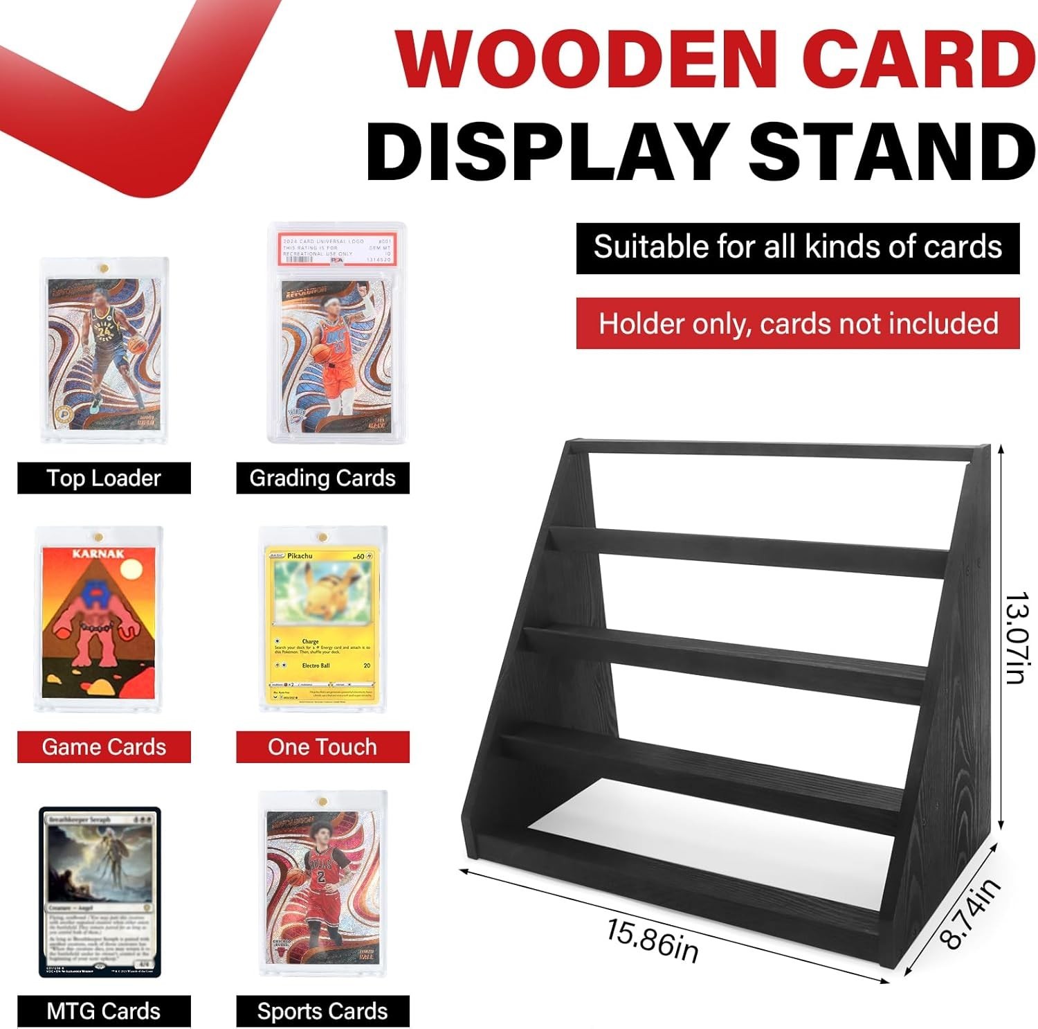 Wood Trading Card Display Case 4 Tier with Large Capacity for PSA CGC BGS Sla…