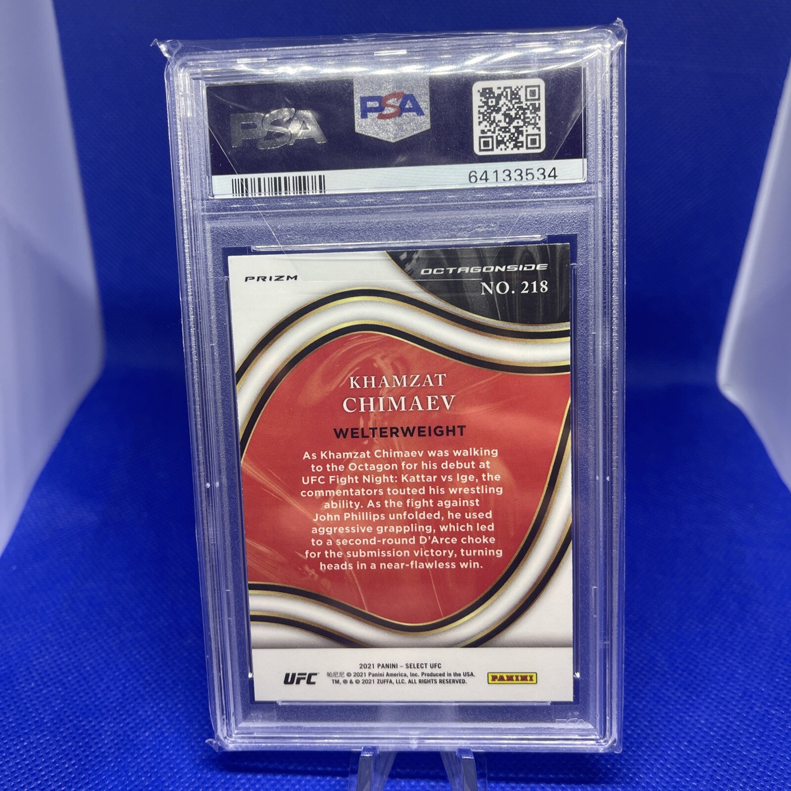 2021 Panini Select UFC Khamzat Chimaev Octagonside RC Silver Disco Prizm PSA 10