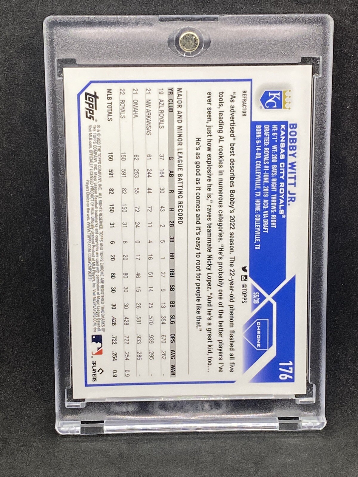 Bobby Witt Jr. RARE ROOKIE CUP REFRACTOR TOPPS INVESTMENT CARD SSP ROYALS MINT