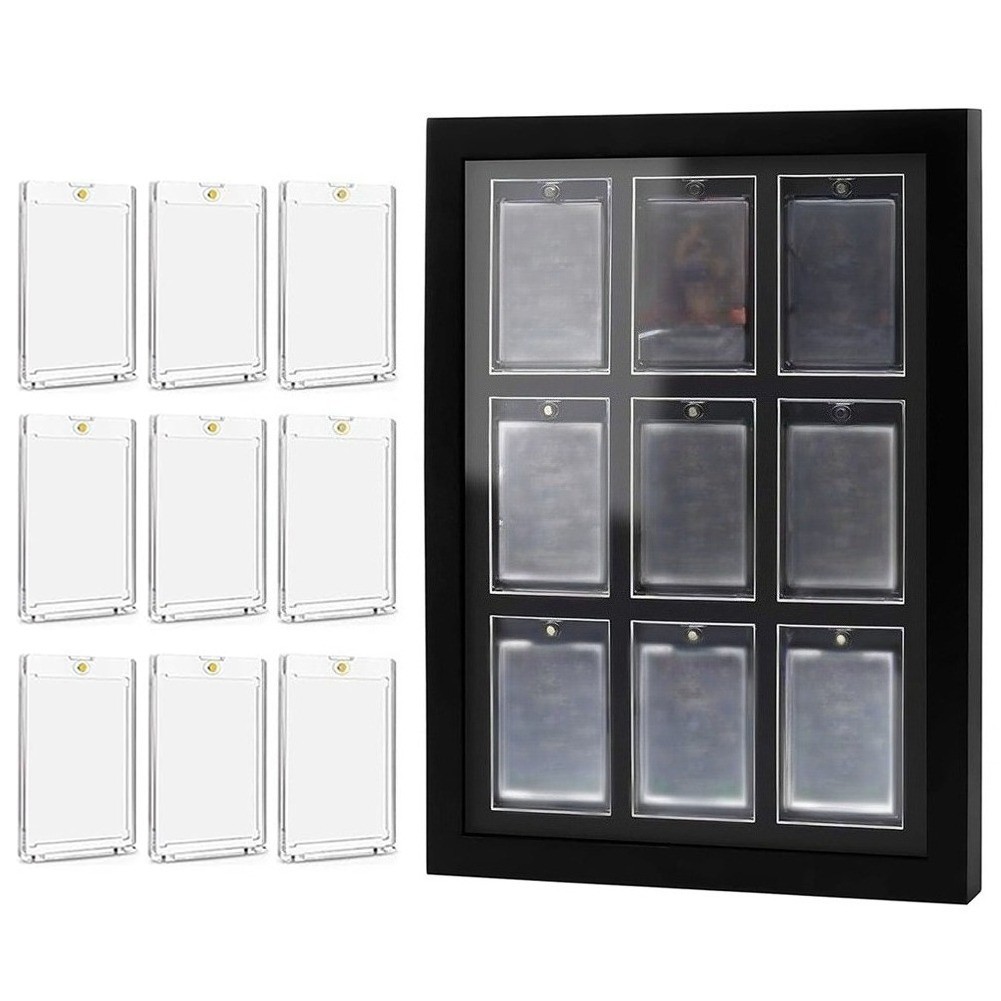9-Grid Wall Mount Trading Card Display Frame with 9pcs 35pt Magnetic Card Holder